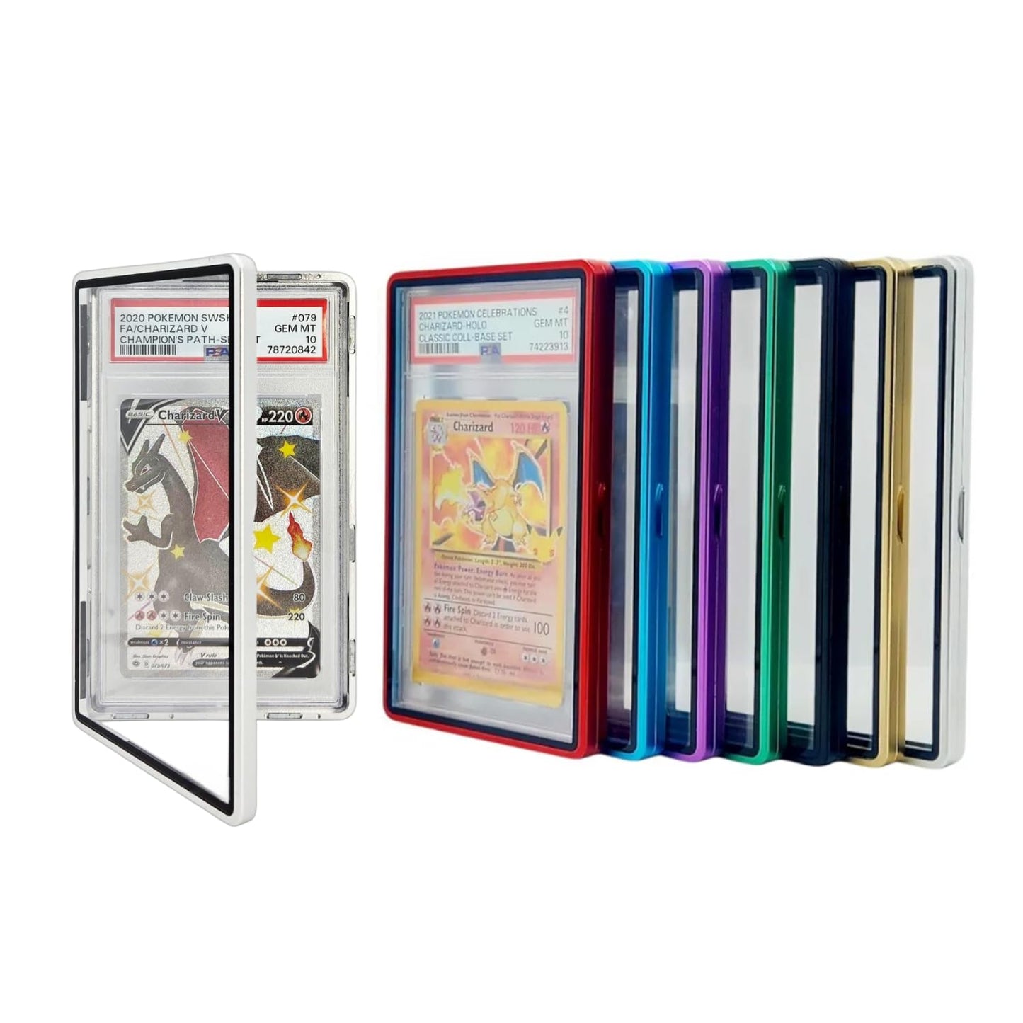 Safeguard TCG Solutions Metal PSA Slab Bumper Case – UV Resistant, Stackable Magnetic Aluminum Case for Graded Cards (Metallic Silver)