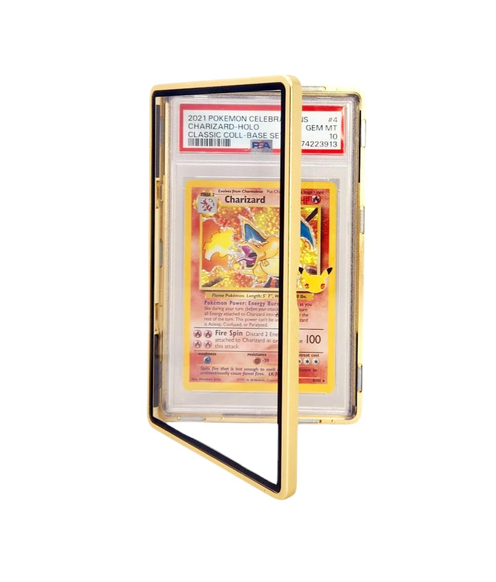 Safeguard TCG Solutions Metal PSA Slab Bumper Case – UV-Resistant Aluminum, Magnetic, Stackable (Gold)