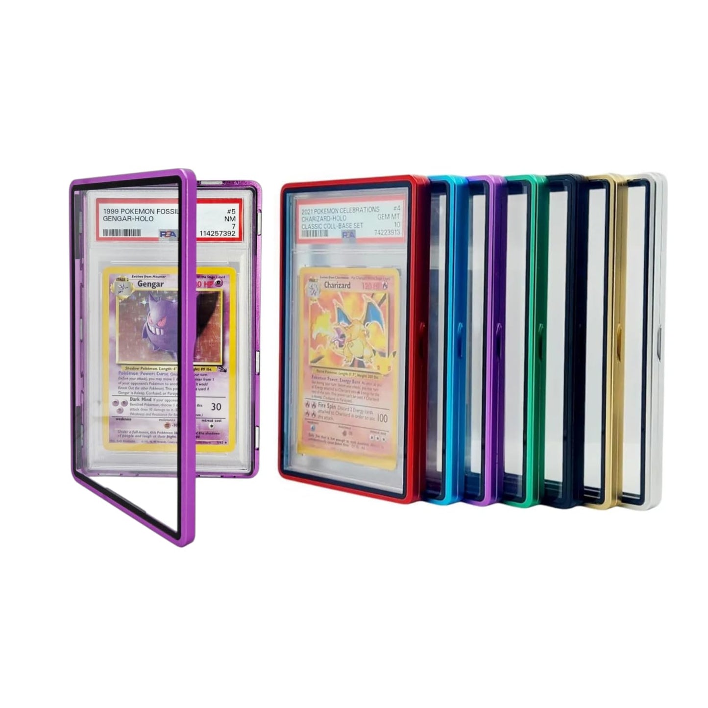 Safeguard TCG Solutions: Metal PSA Slab Bumper Case – UV Resistant, Stackable Magnetic Aluminum (Purple)