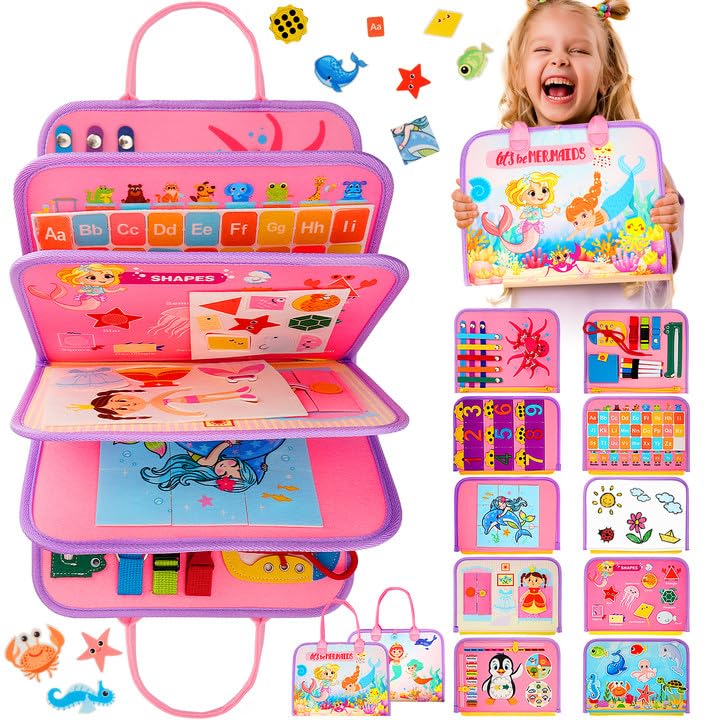 SaFeli Toddler Busy Board – Montessori Learning Toy & Travel Activity Book | Pink