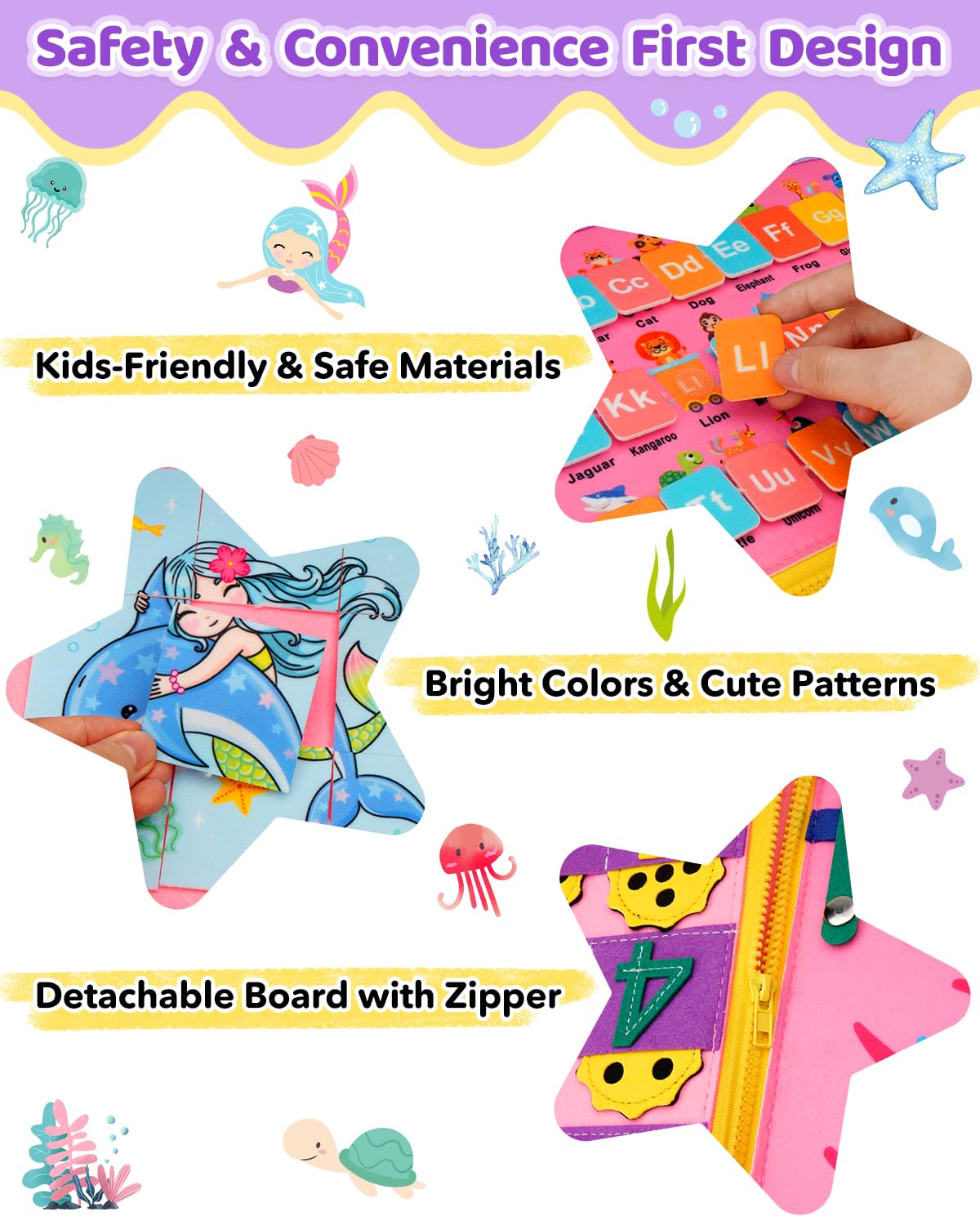 SaFeli Toddler Busy Board – Montessori Learning Toy & Travel Activity Book | Pink