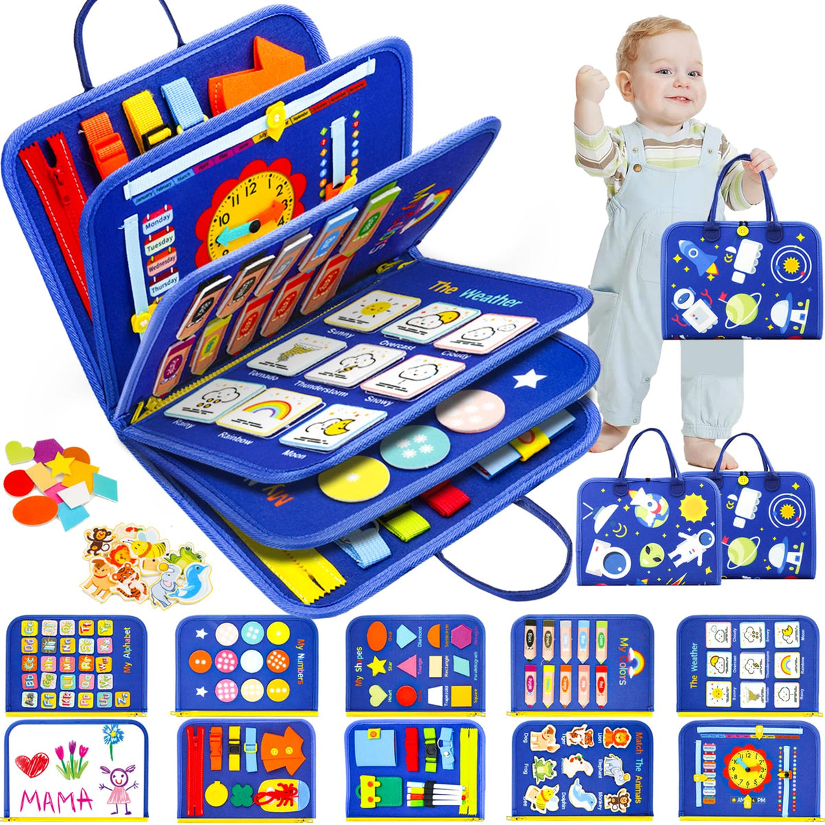 SaFeli Toddler Busy Board – Montessori Sensory Toy Blue