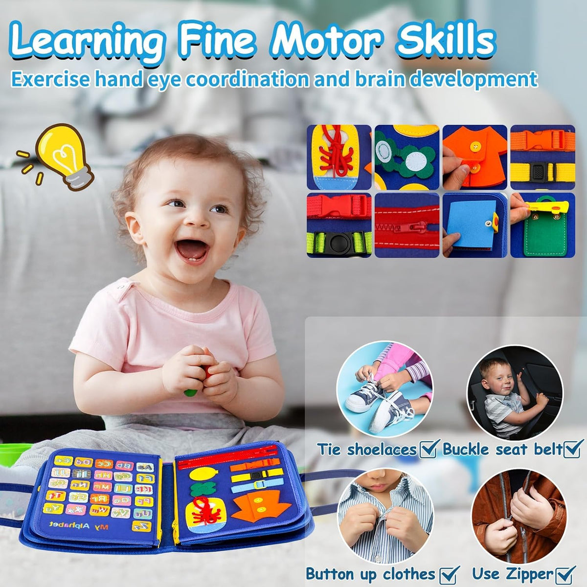 SaFeli Toddler Busy Board – Montessori Sensory Toy Blue