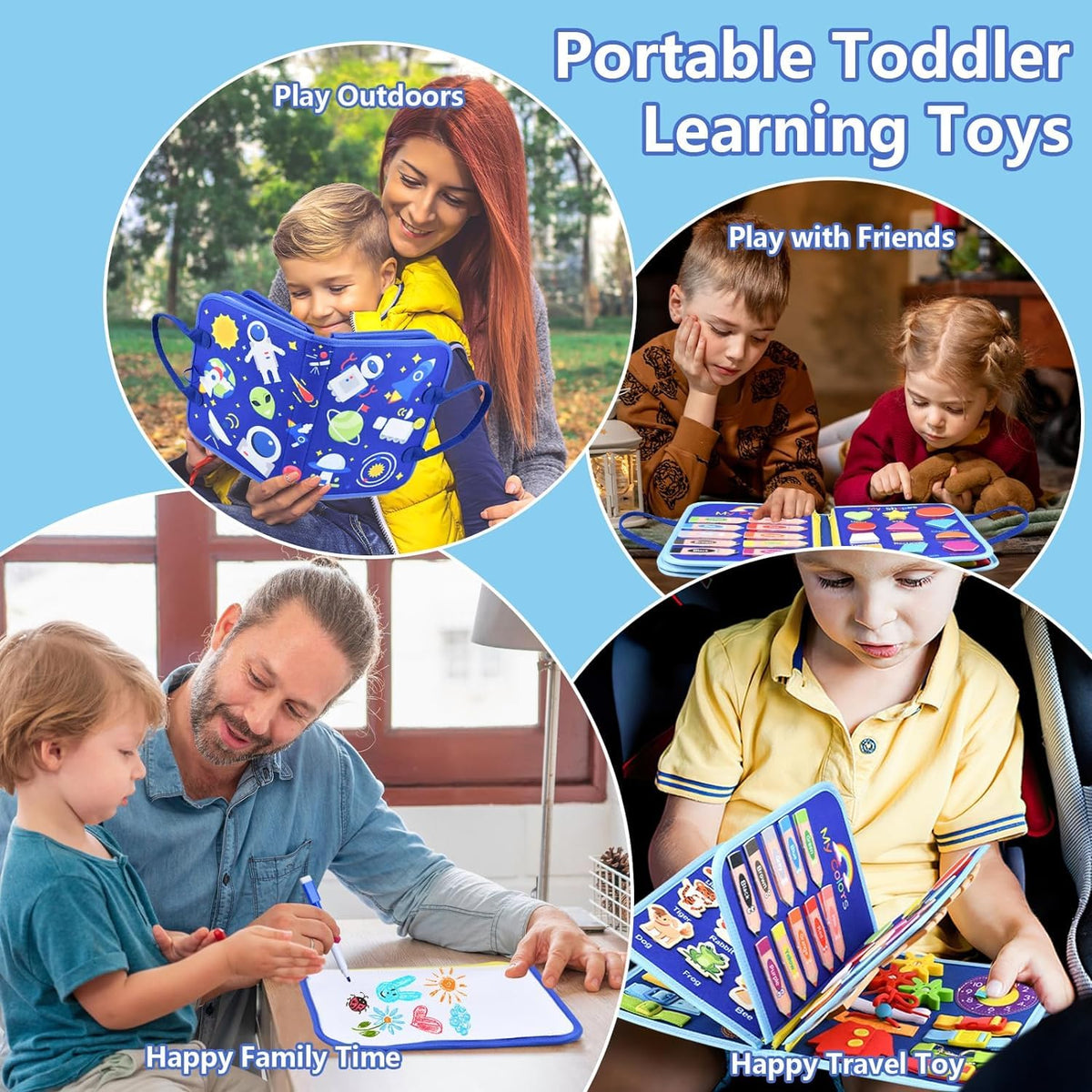 SaFeli Toddler Busy Board – Montessori Sensory Toy Blue