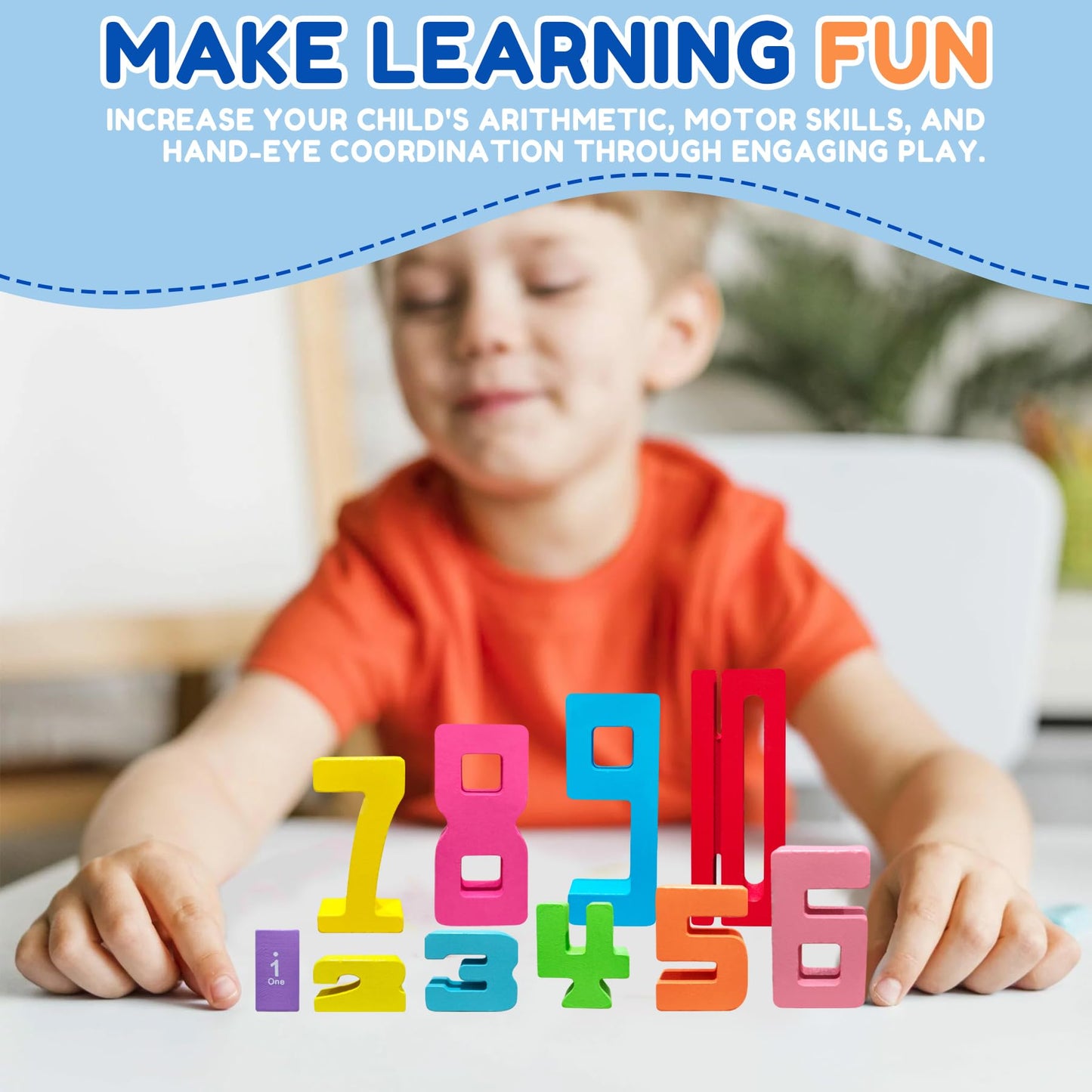 Safoezy 20-Piece Wooden Number Blocks – Montessori Math Learning Toy Set