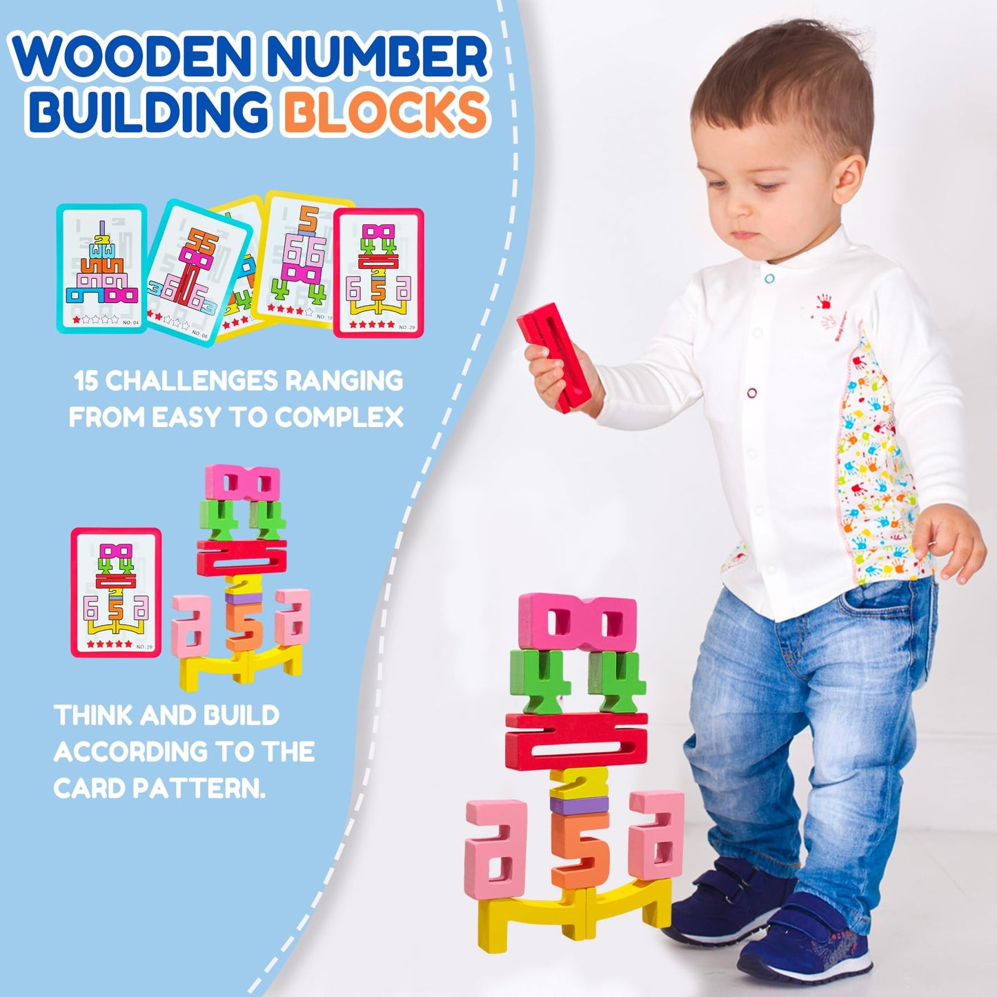 Safoezy 20-Piece Wooden Number Blocks – Montessori Math Learning Toy Set