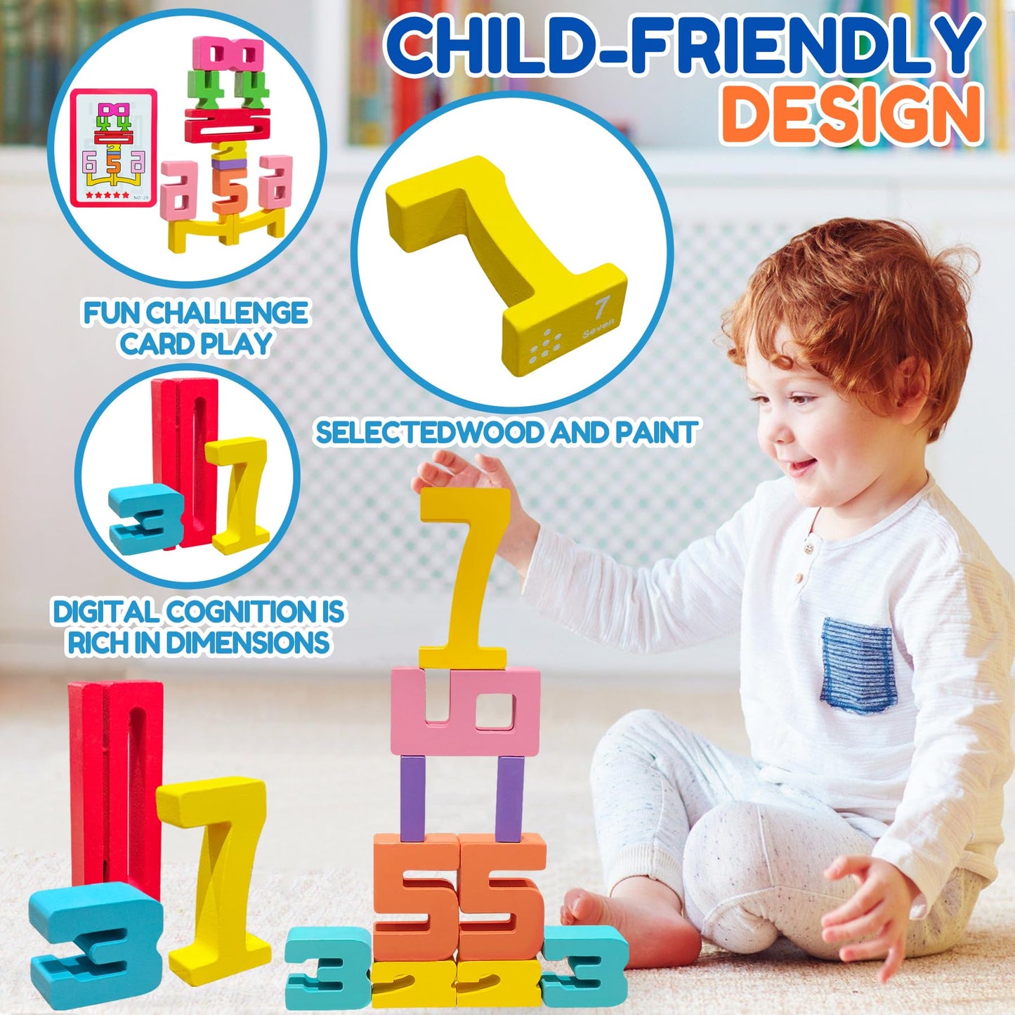 Safoezy 20-Piece Wooden Number Blocks – Montessori Math Learning Toy Set