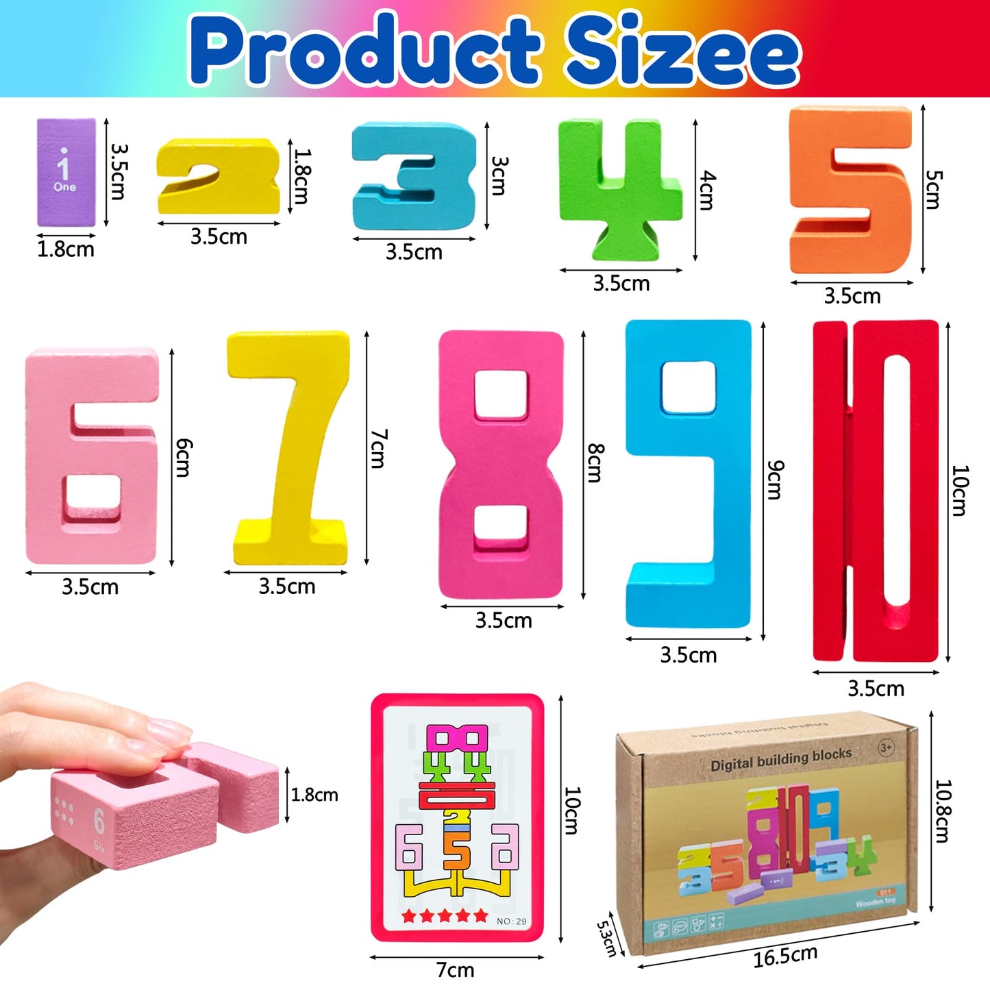 Safoezy 20-Piece Wooden Number Blocks – Montessori Math Learning Toy Set