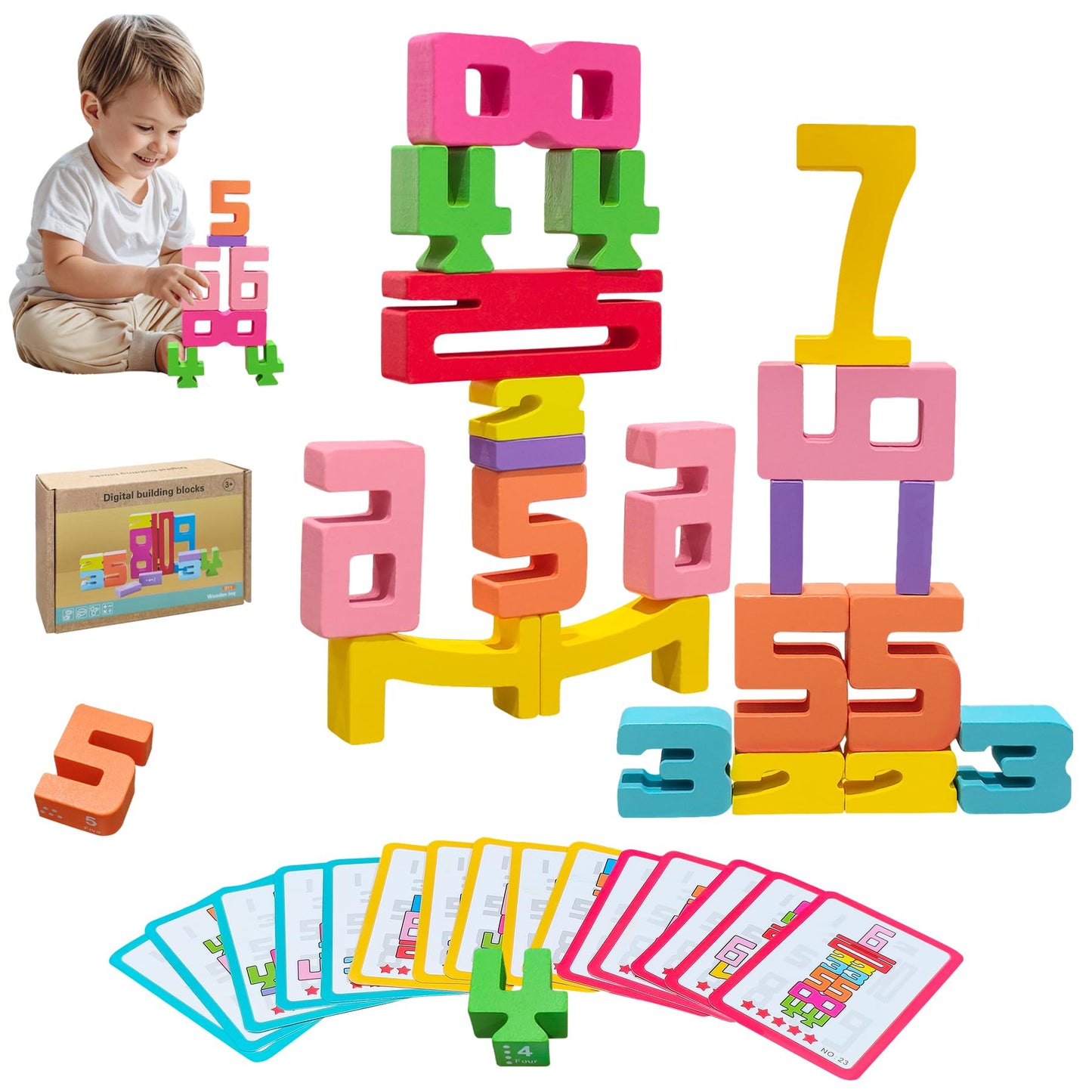 Safoezy 20-Piece Wooden Number Blocks – Montessori Math Learning Toy Set