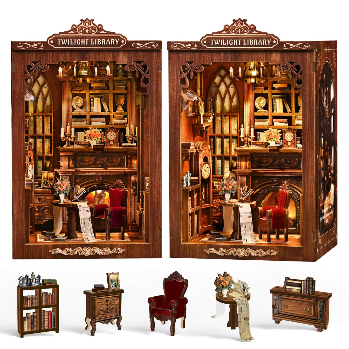 Sagiterra Book Nook Kit – DIY Miniature Dollhouse for Adults & Teens | Twilight Library