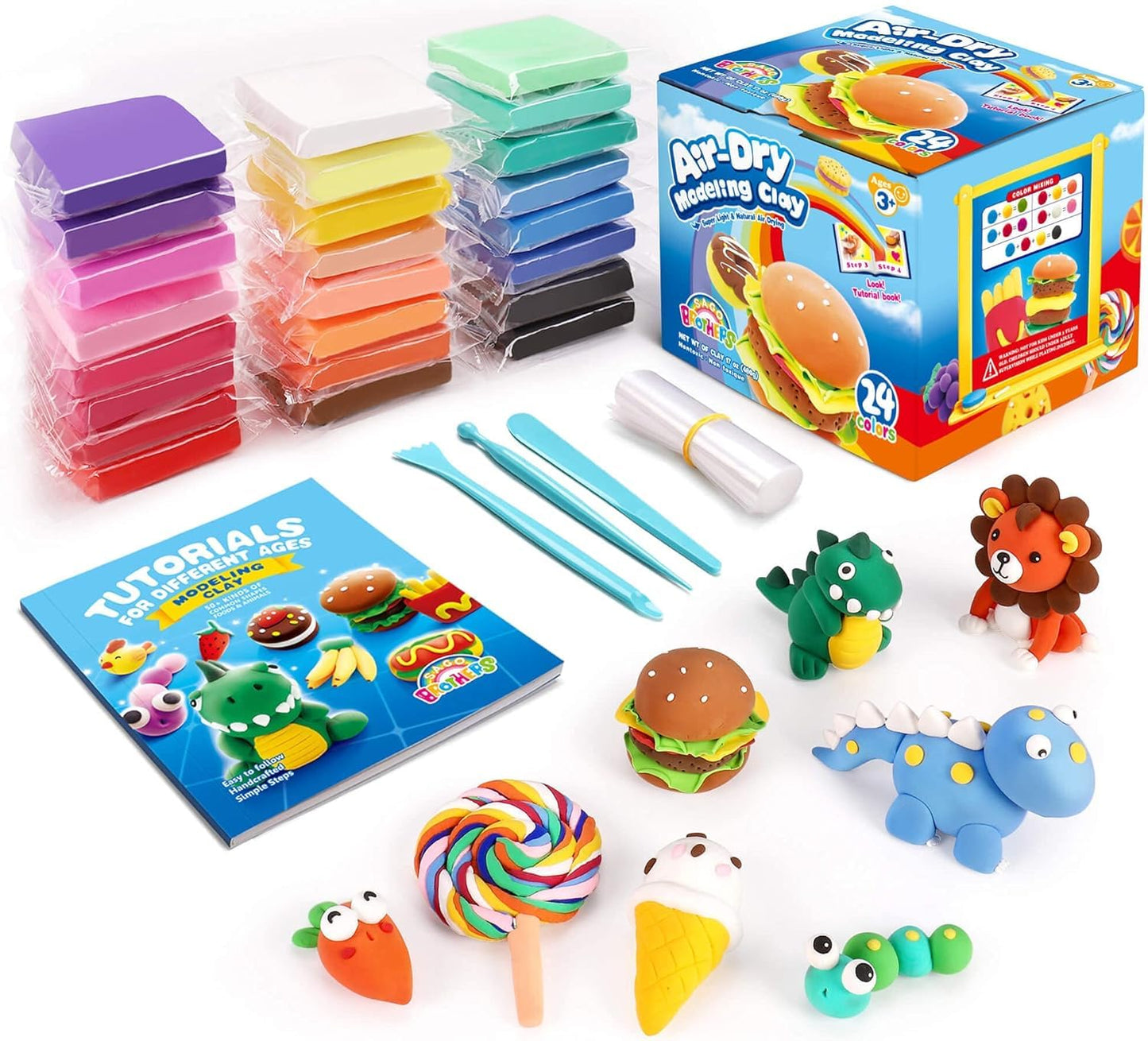 Sago Brothers Air Dry Clay: 24 Colors for Kids – No-Mess Craft Kit