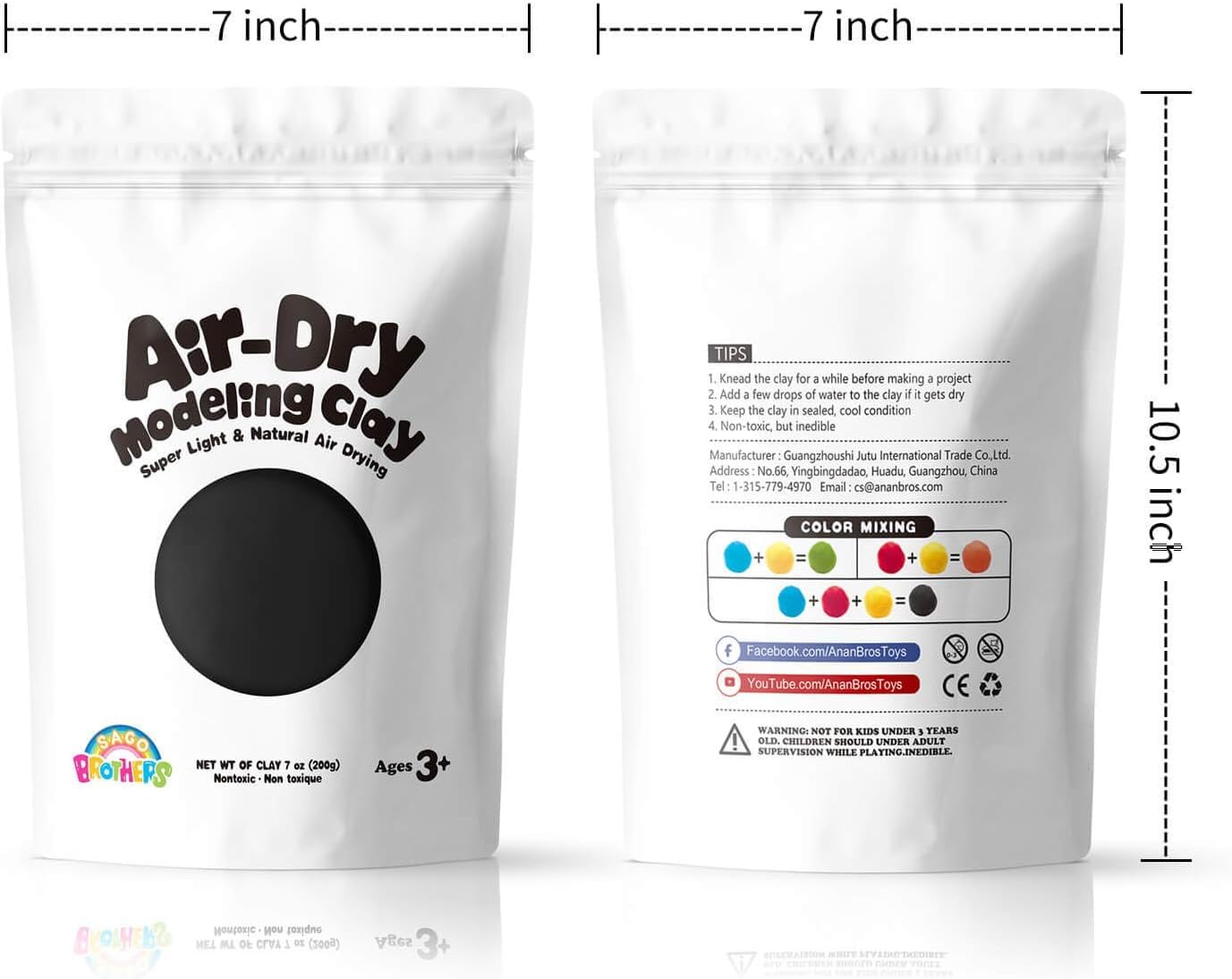 Sago Brothers Modeling Clay for Kids – Black 7 oz Air-Dry, Ultra Light, Non-Toxic