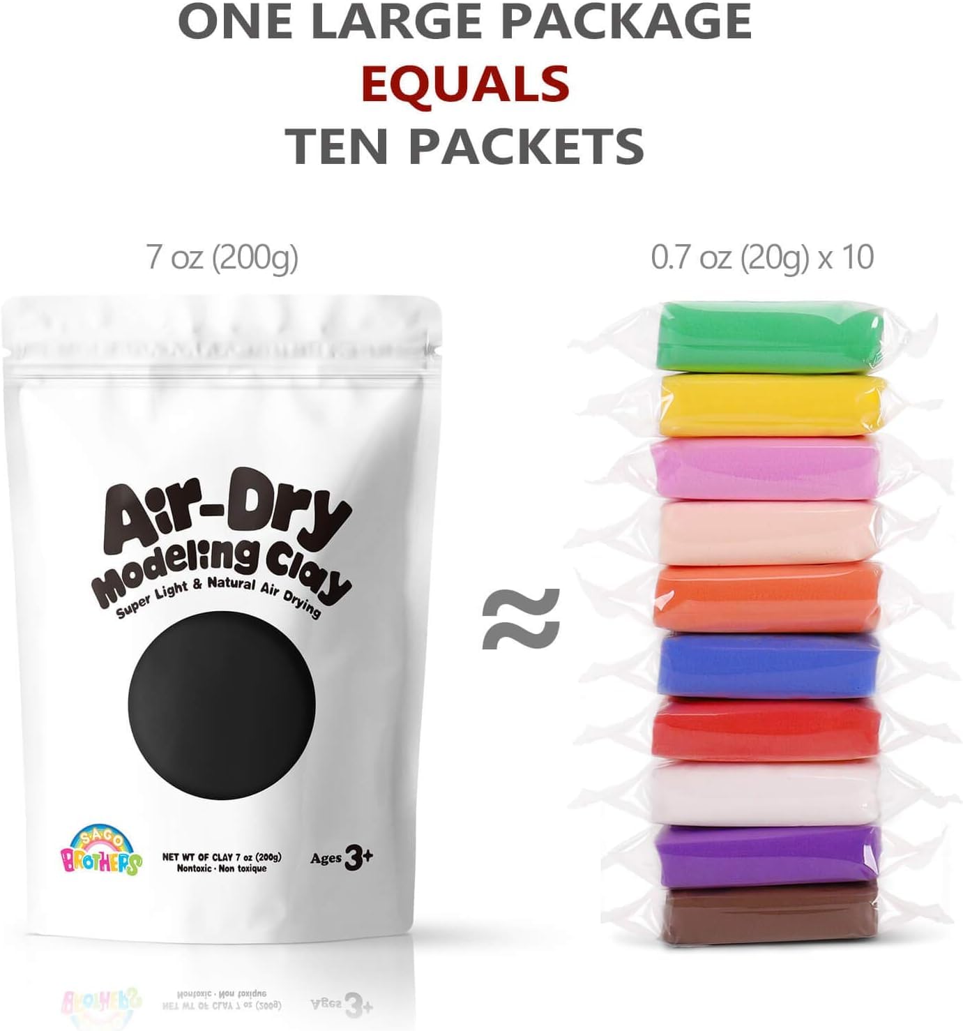 Sago Brothers Modeling Clay for Kids – Black 7 oz Air-Dry, Ultra Light, Non-Toxic