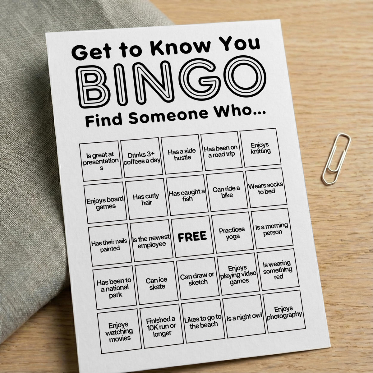 Sahjzk Office Bingo Cards – 25 Unique 5x7 Cards for Adults | Ice Breakers & Team Building