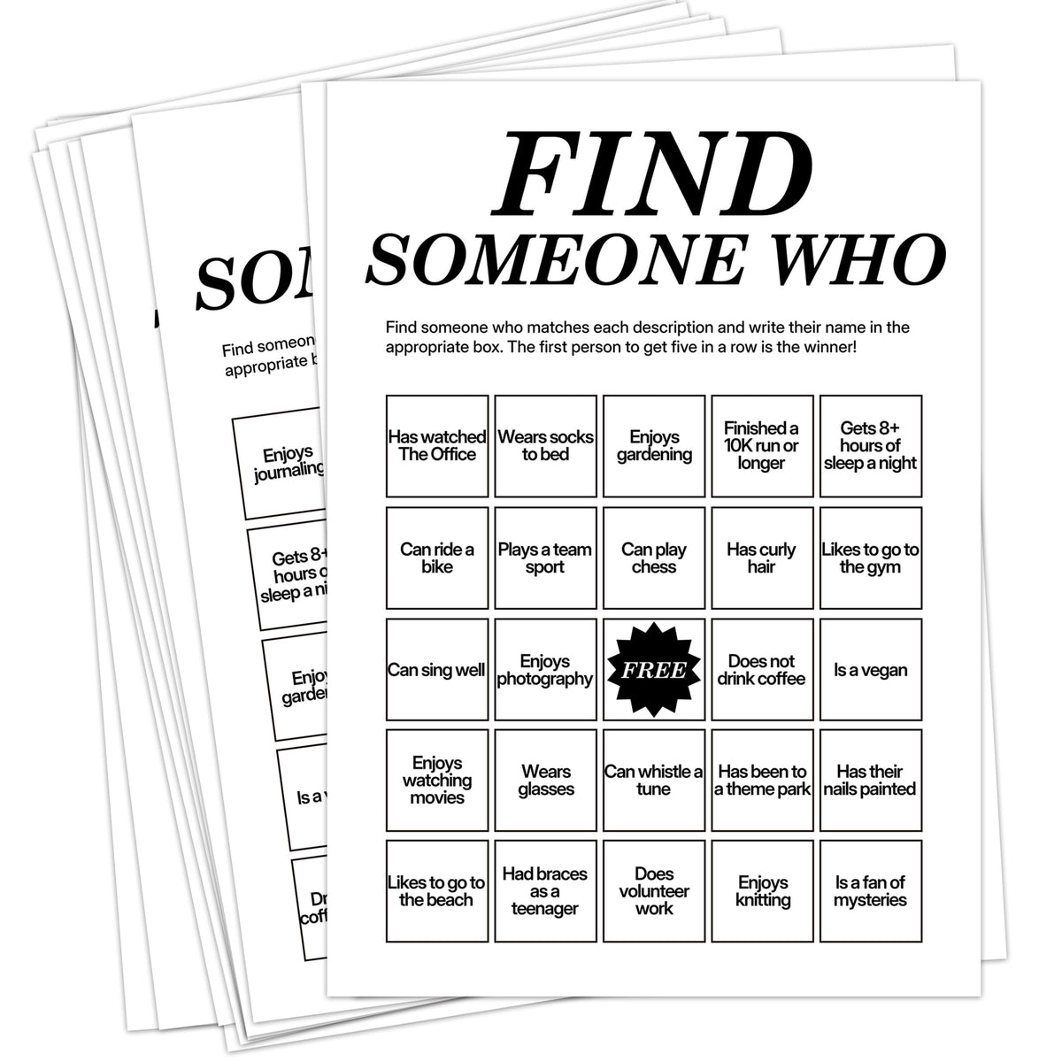 Sahjzk Office Bingo Cards – 25 Unique 5x7 Sheets for Adults | Ice Breaker & Team Building