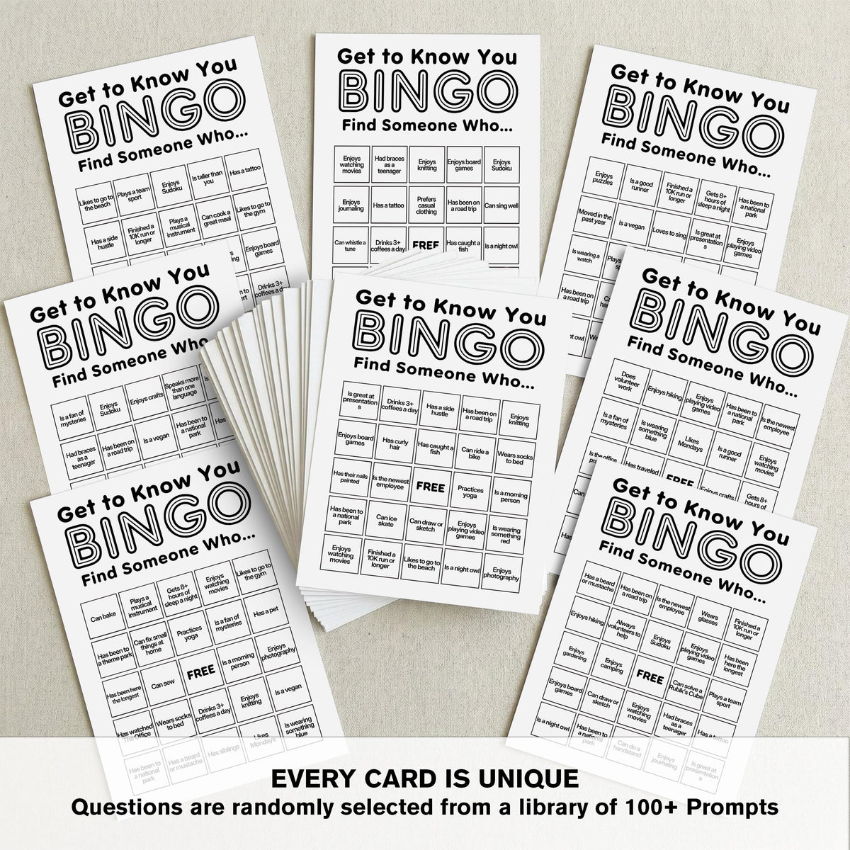 Sahjzk Office Bingo Cards – 25 Unique 5x7 Cards for Adults | Ice Breakers & Team Building