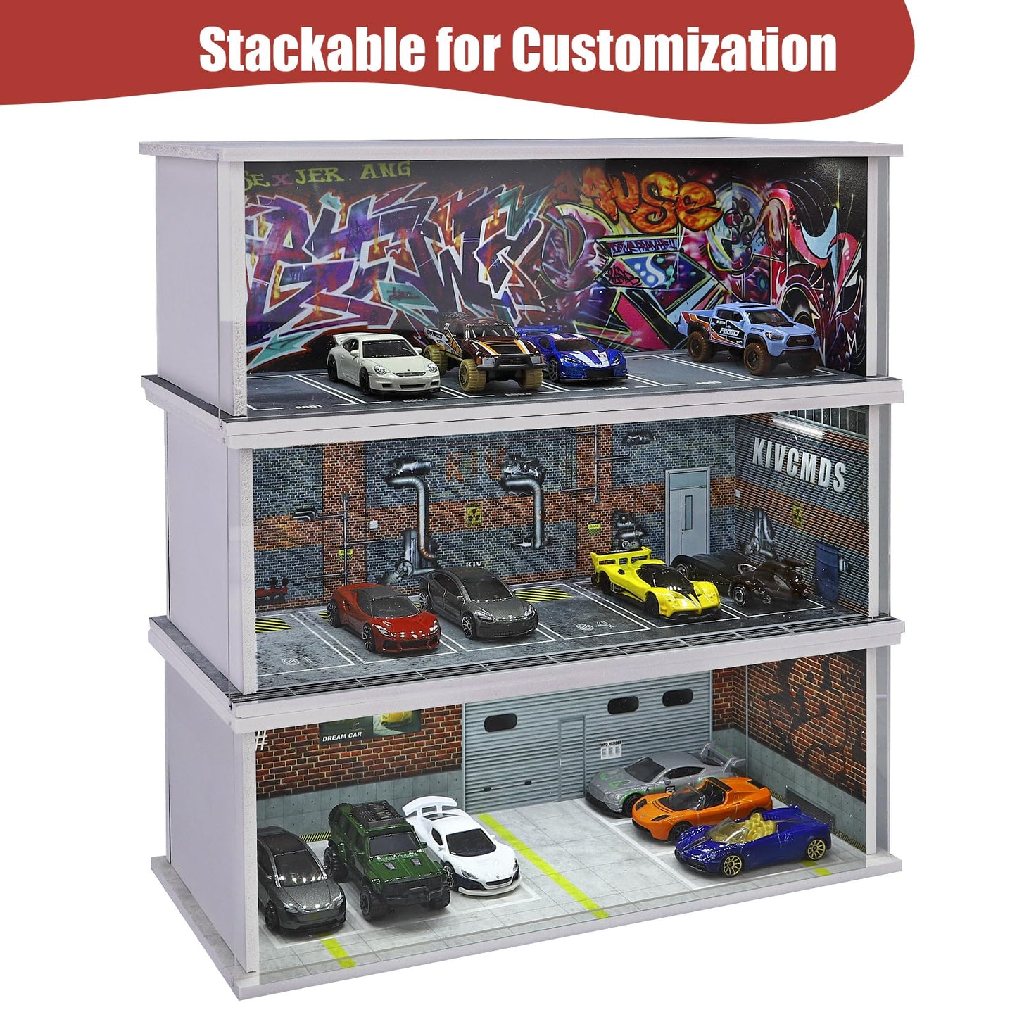 Saichotoy Display Case for Hot Wheels – Stackable 1:64 Car Garage with LED