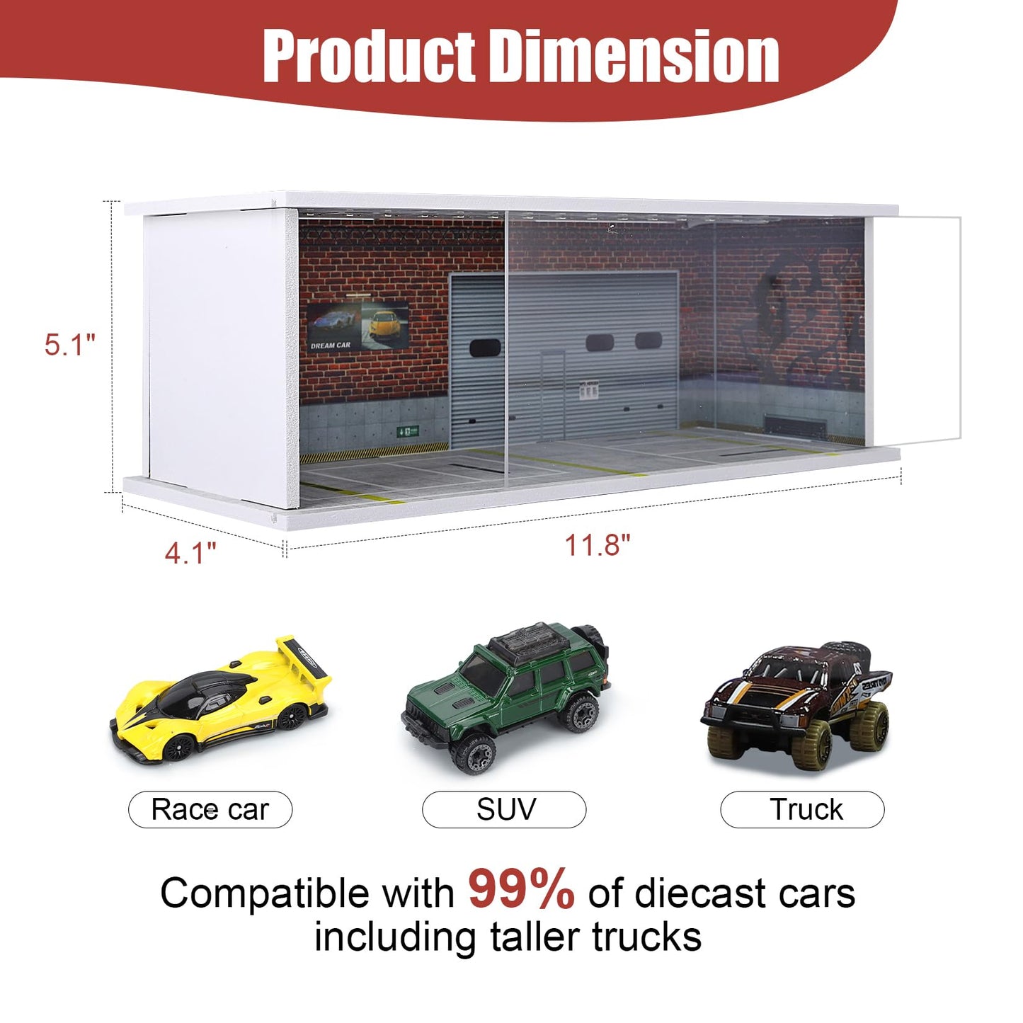 Saichotoy Display Case for Hot Wheels – Stackable 1:64 Car Garage with LED