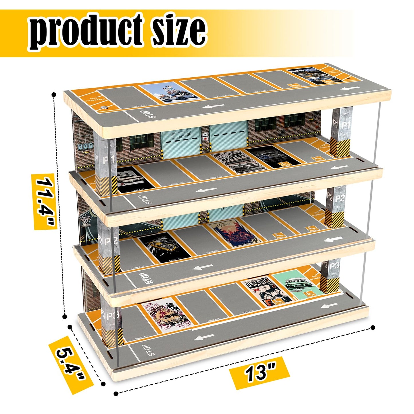 Saichotoy Storage for Hot Wheels: 1:64 Diecast Car Parking Garage with LED Lights