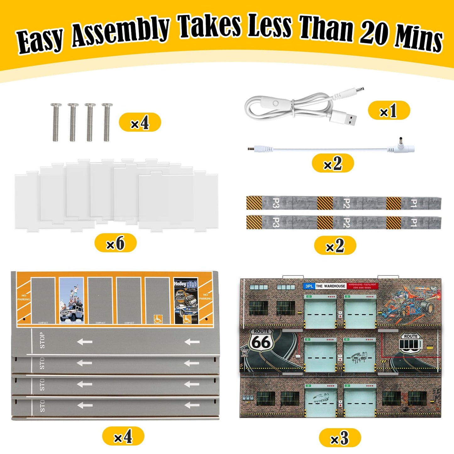 Saichotoy Storage for Hot Wheels: 1:64 Diecast Car Parking Garage with LED Lights