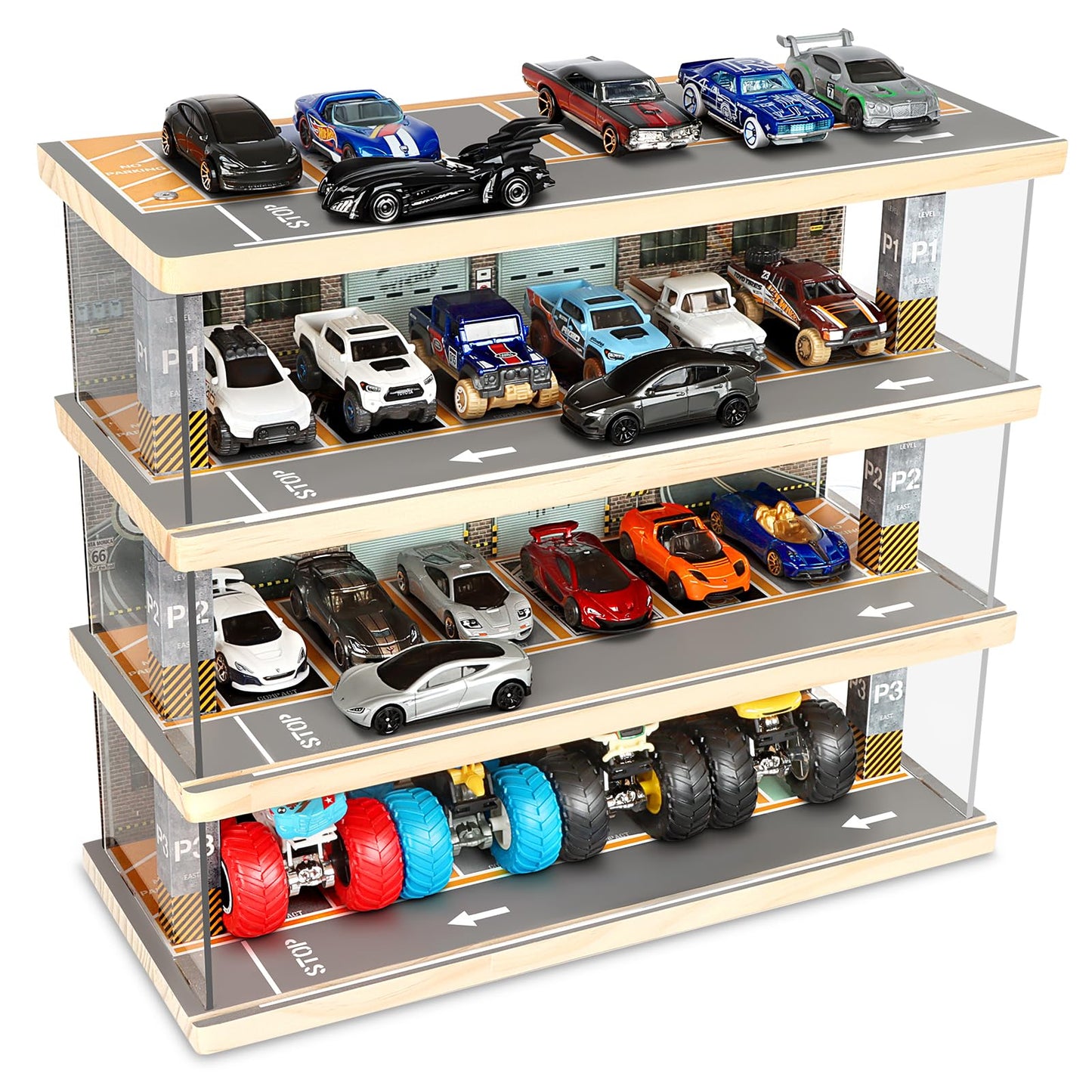 Saichotoy Storage for Hot Wheels: 1:64 Diecast Car Parking Garage with LED Lights
