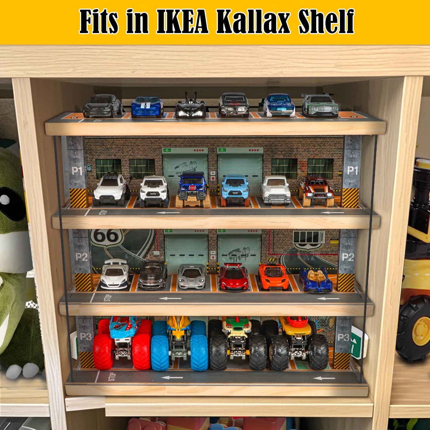 Saichotoy Storage for Hot Wheels: 1:64 Diecast Car Parking Garage with LED Lights
