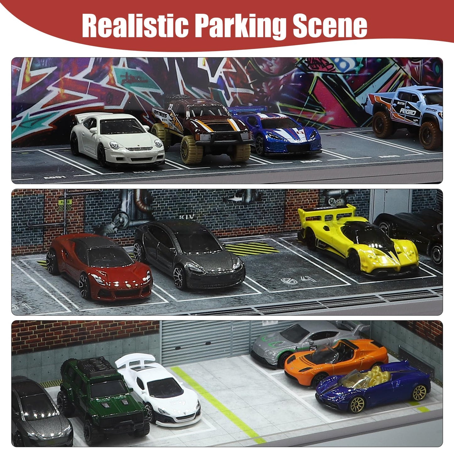 Saichotoy Display Case for Hot Wheels – Stackable 1/64 Scale Car Garage with LED Light & Acrylic Cover