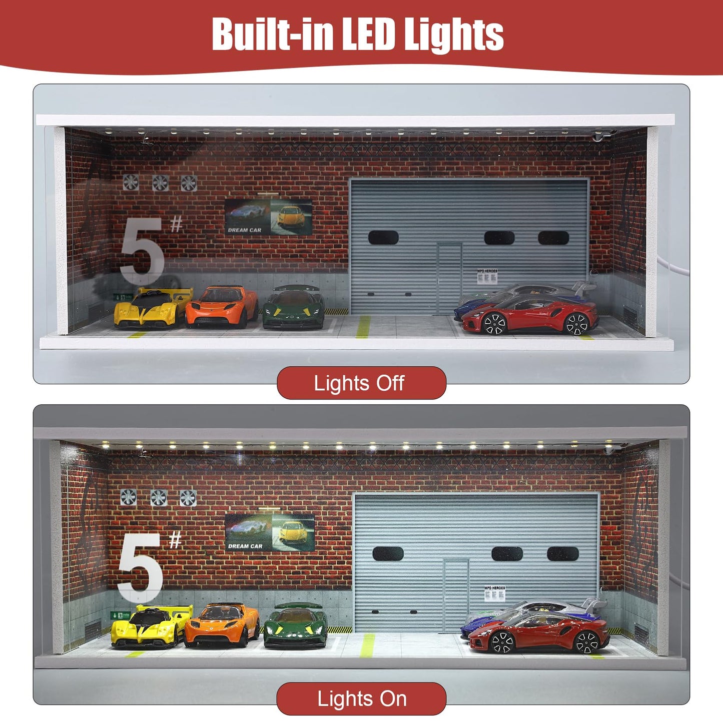 Saichotoy Display Case for Hot Wheels – Stackable 1:64 Car Garage with LED