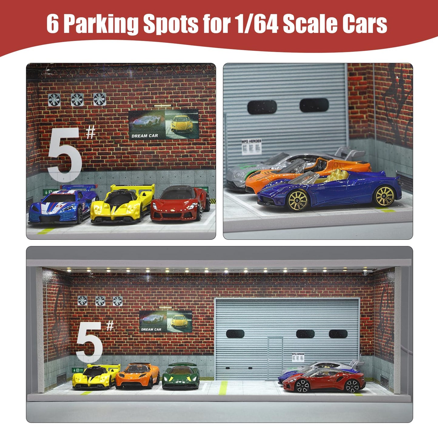 Saichotoy Display Case for Hot Wheels – Stackable 1/64 Scale Car Garage with LED Light & Acrylic Cover