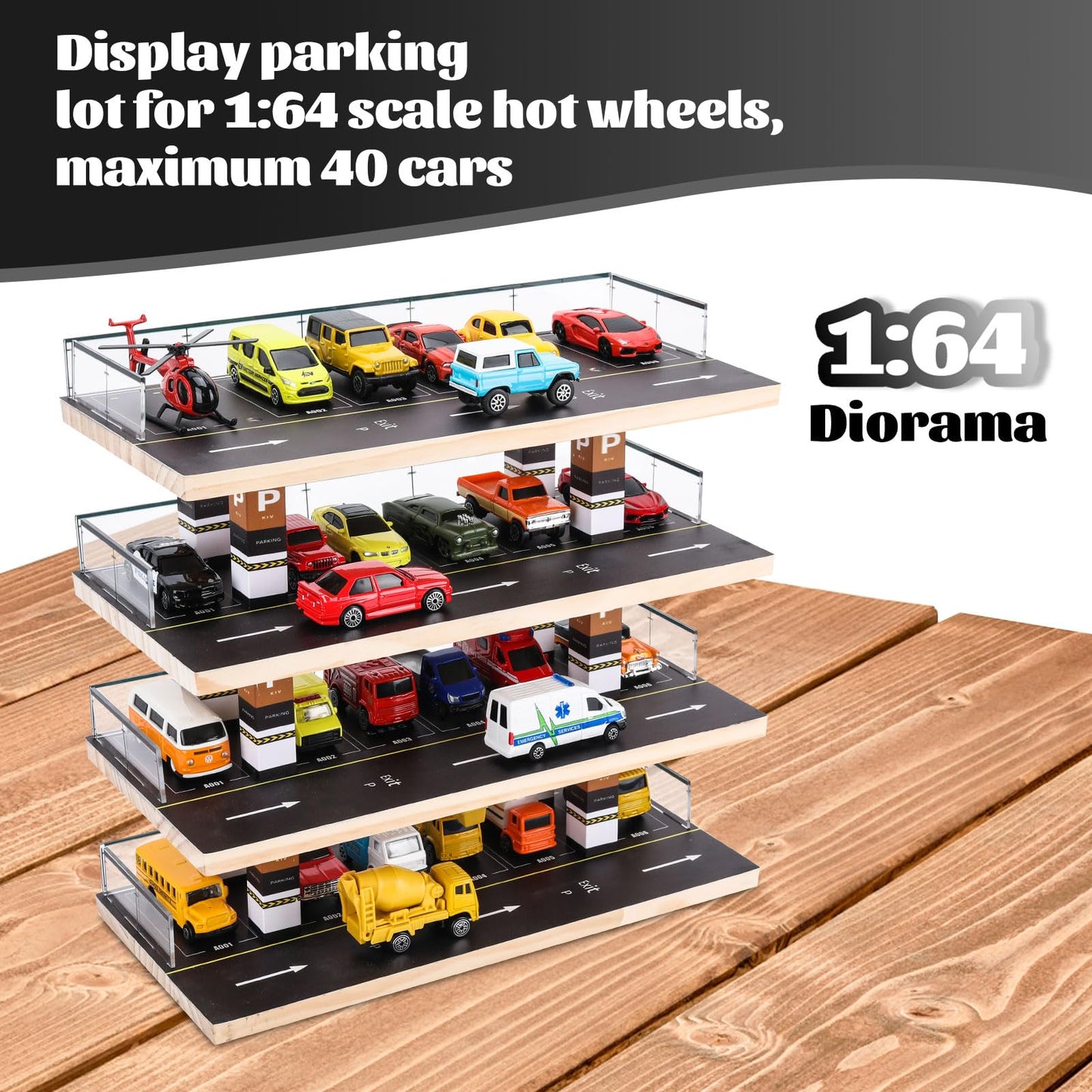 Saichotoy Display Case for Hot Wheels & Matchbox 1:64 - 4-Level Parking Garage Diorama