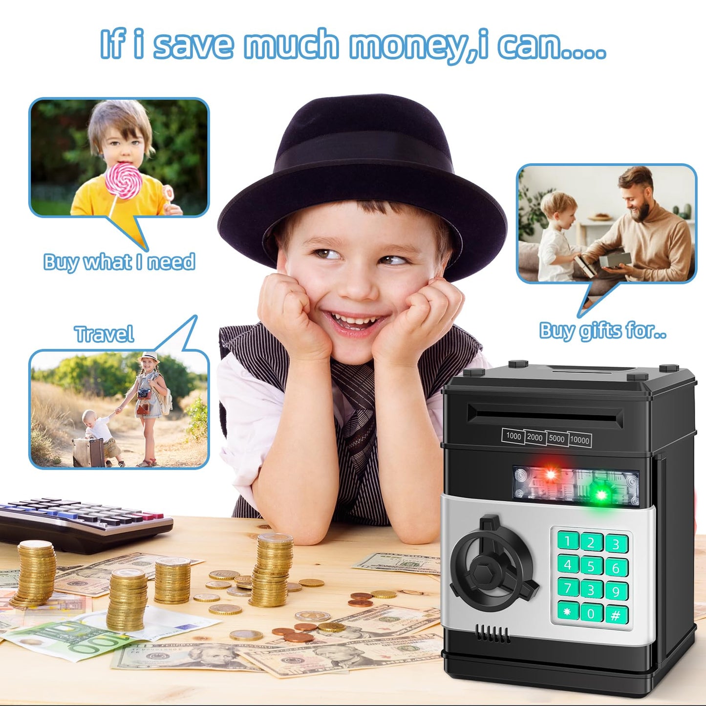 Saidrip Piggy Bank for Kids — Electronic Money Saving Box (Ages 6-13)