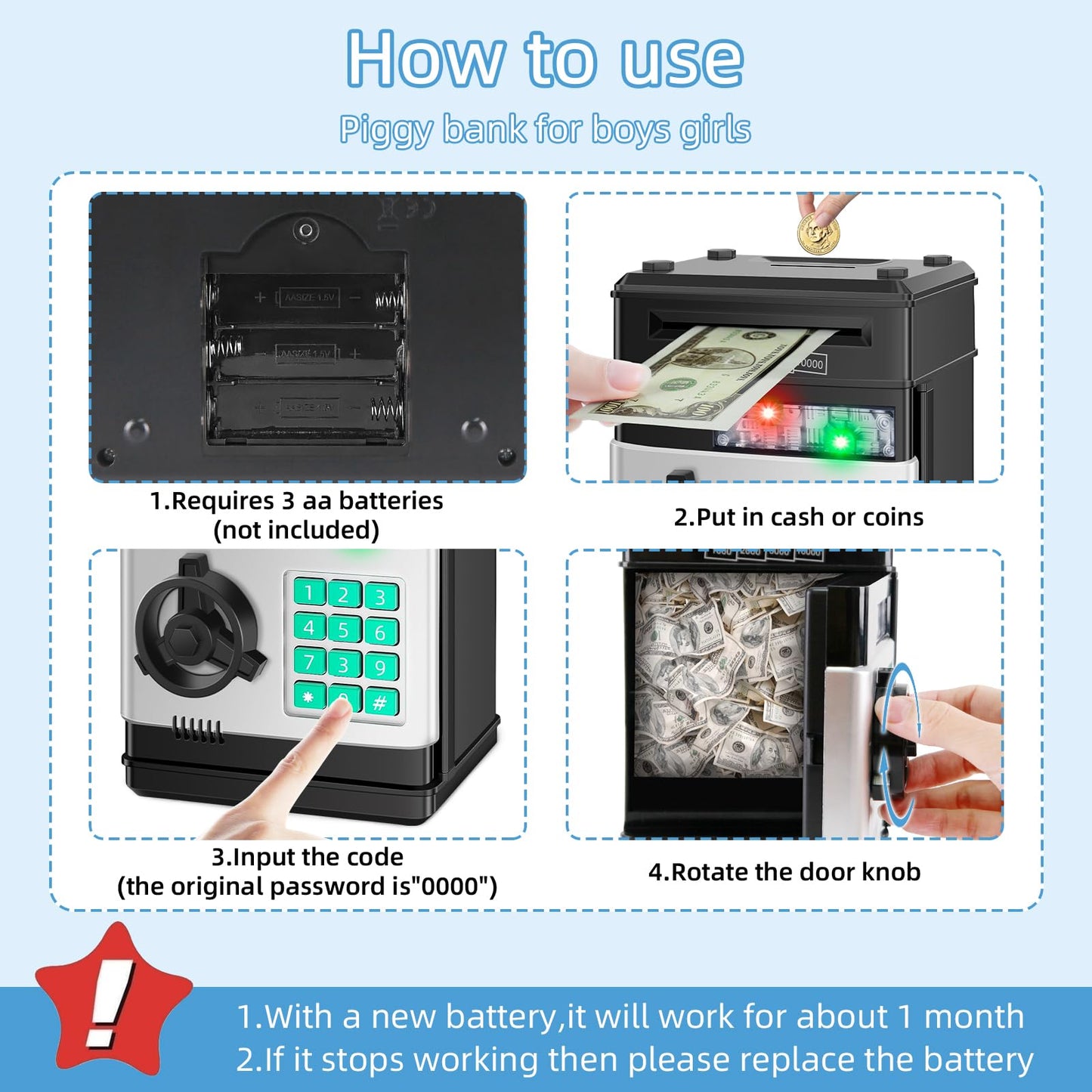 Saidrip Piggy Bank for Kids — Electronic Money Saving Box (Ages 6-13)