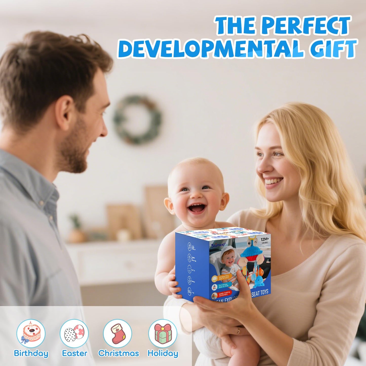 SAIMAND Car Seat Toys for Babies 0-6 Months | Clip-On Sensory Crab Plush for Stroller & Crib