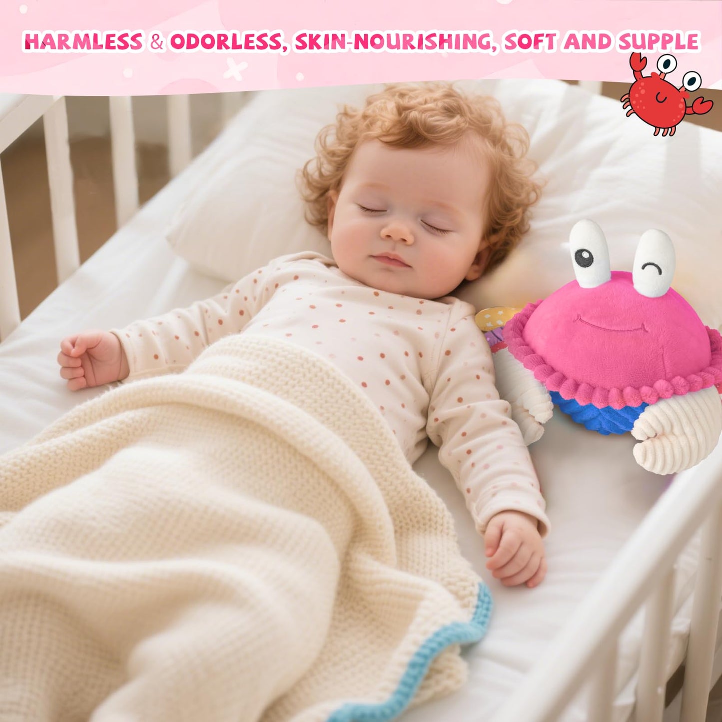 SAIMAND Pink Crawling Crab Baby Toy — 40 Songs, Voice Recorder, USB Rechargeable