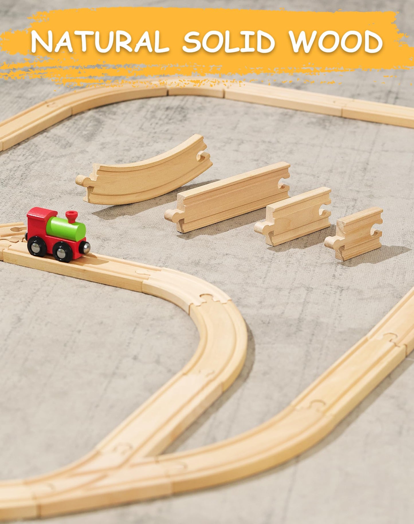 SainSmart Jr. Premium Wooden Train Track Set – 52-Piece, 18ft Expanding Layout, Thomas Brio Compatible