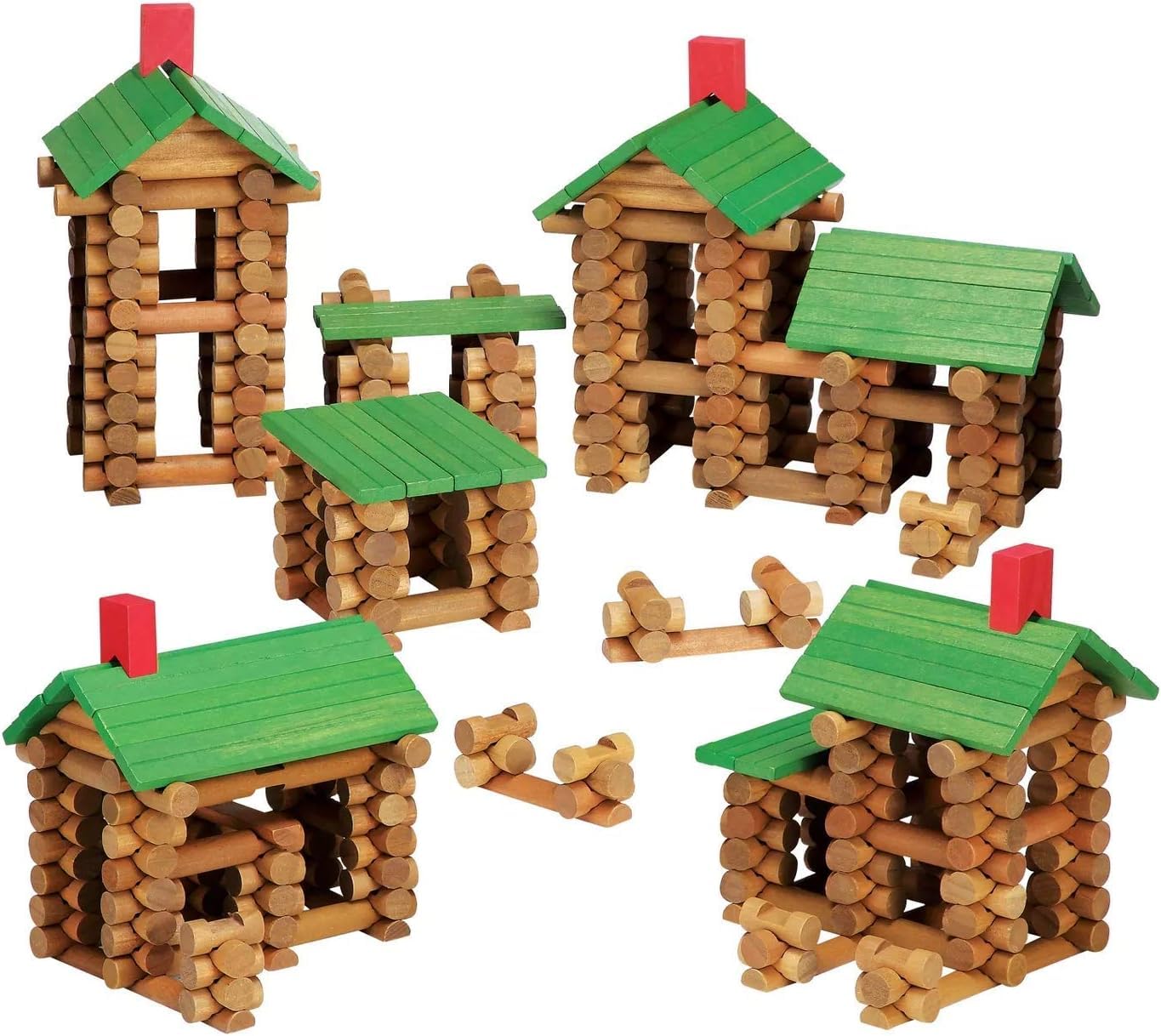 SainSmart Jr. 450 PCS Wooden Log Cabin Set — STEM Building Kit for Toddlers 3+