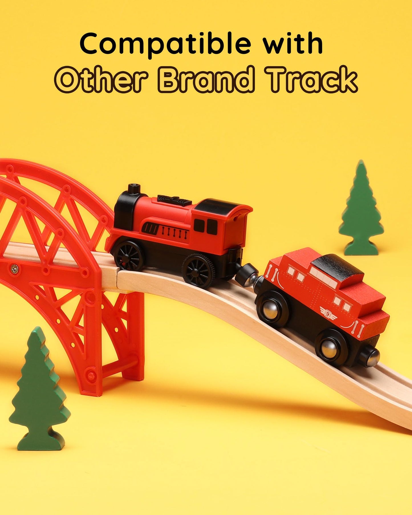 SainSmart Jr. Magnetic Motorized Wooden Train Set – 2-Pack, Compatible with Major Brands