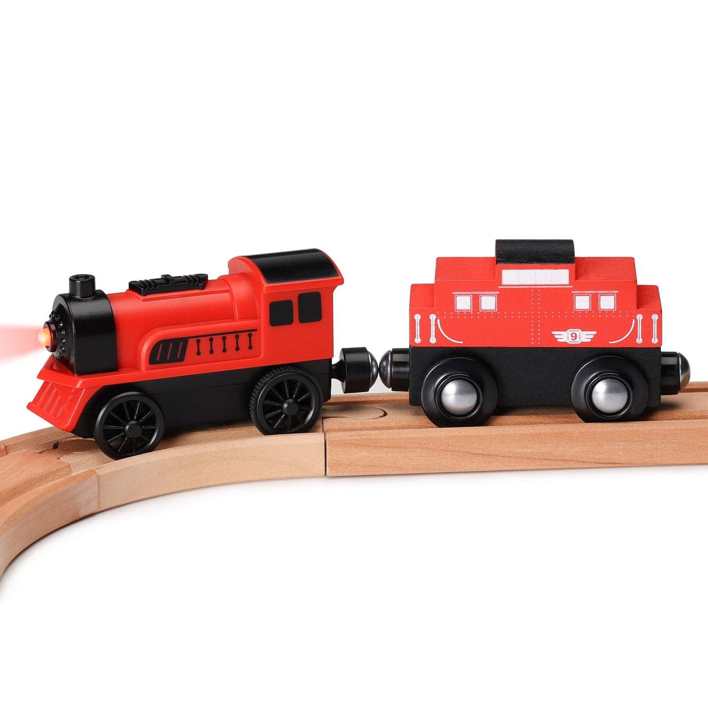 SainSmart Jr. Magnetic Motorized Wooden Train Set – 2-Pack, Compatible with Major Brands