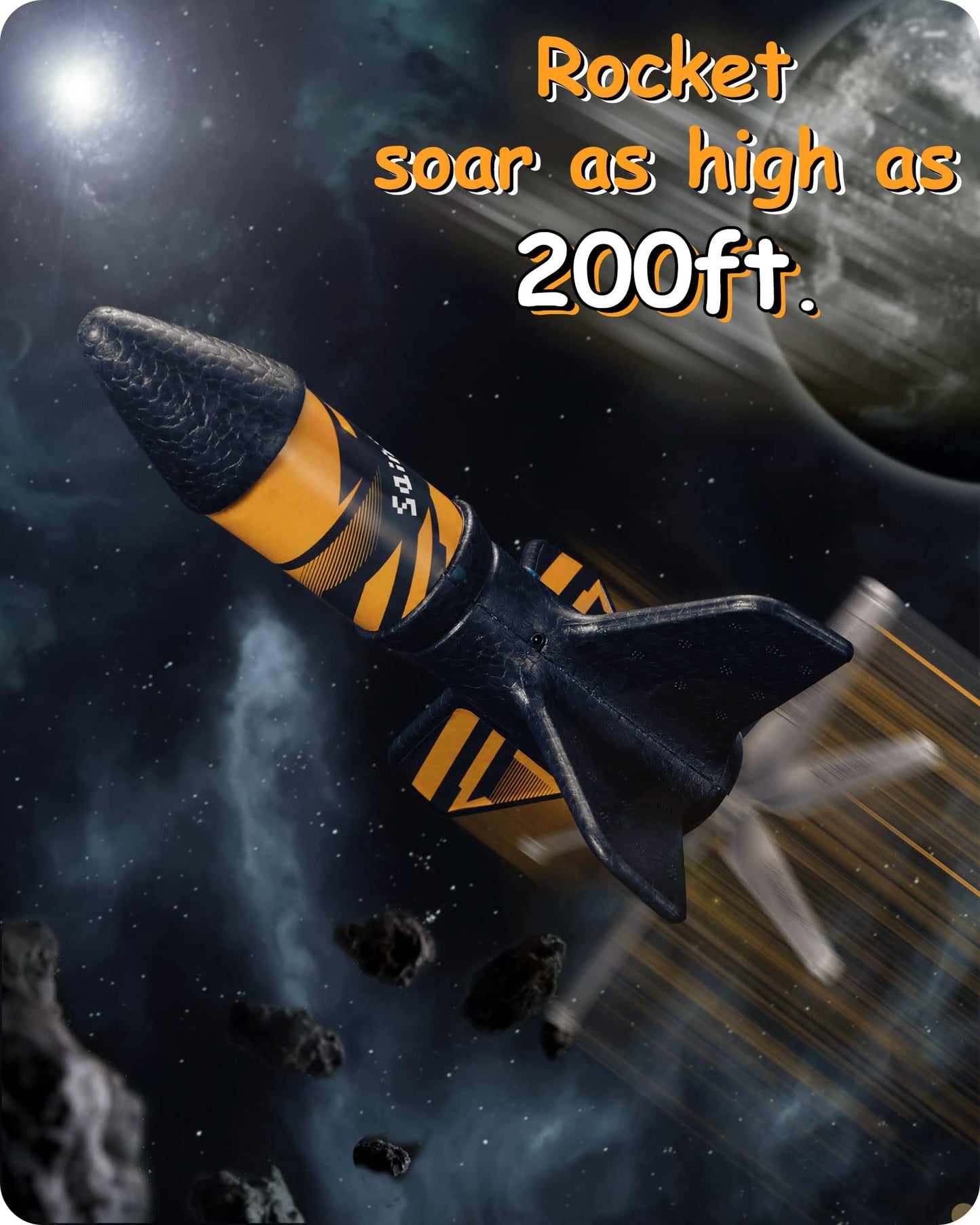 SainSmart Jr. Rocket Launcher for Kids — 200 ft Altitude, Motorized Air Rocket with Parachute (Black)