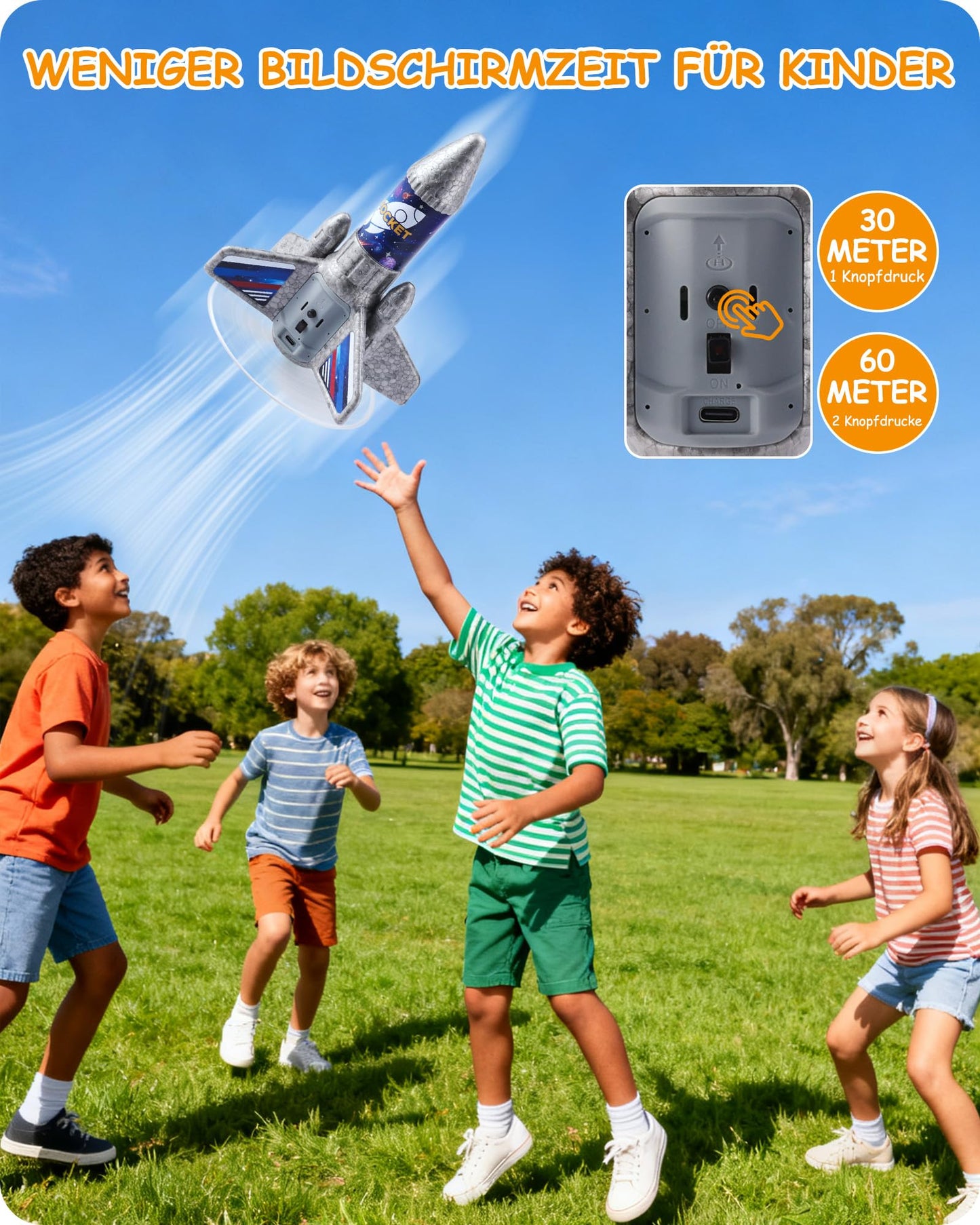 SainSmart Jr. Rocket Launcher for Kids - Upgraded 200 ft Self-Launching LED Rocket Toy
