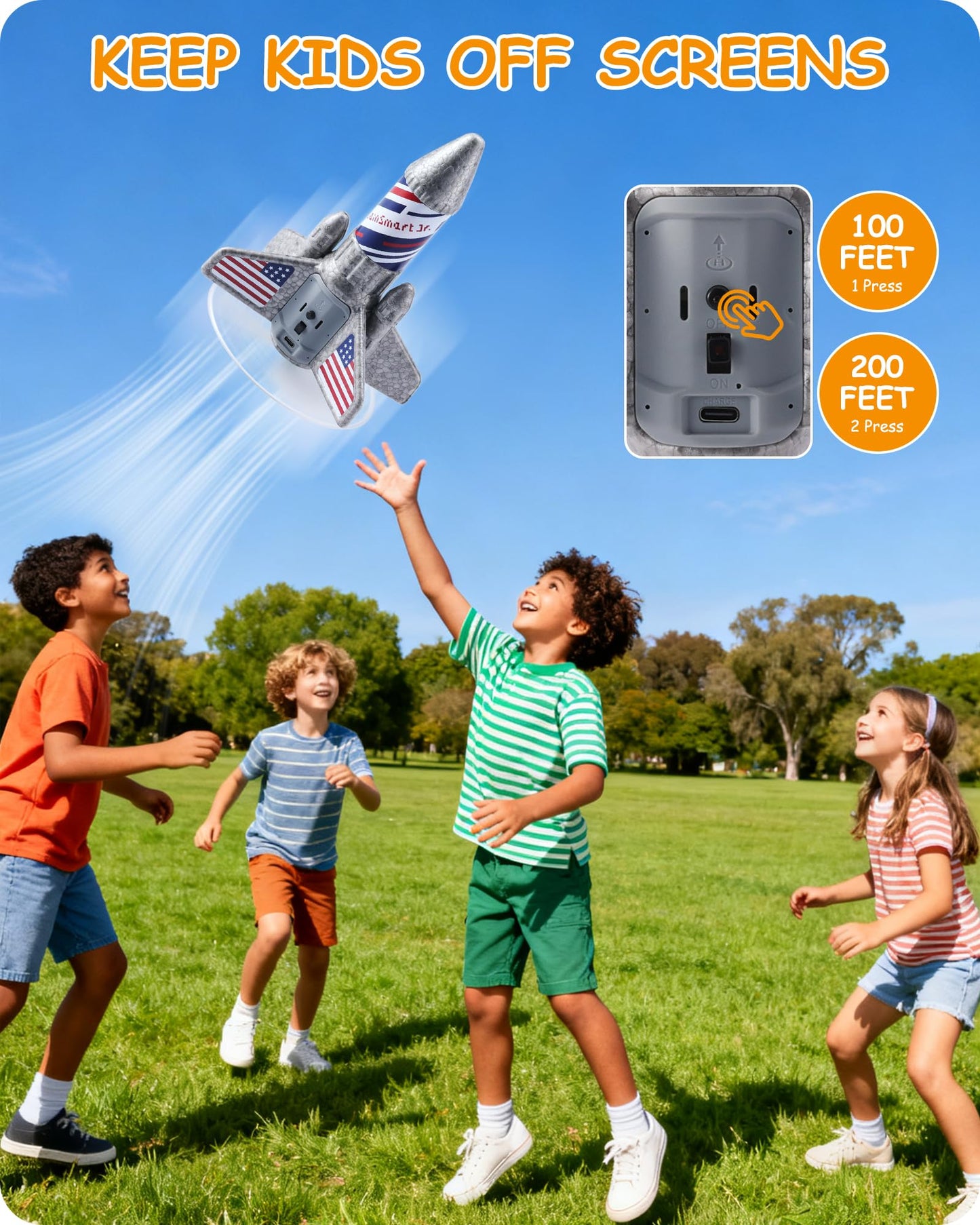 SainSmart Jr. Rocket Launcher - Upgraded 200 ft Self-Launching LED Rocket Toy for Kids 8-12