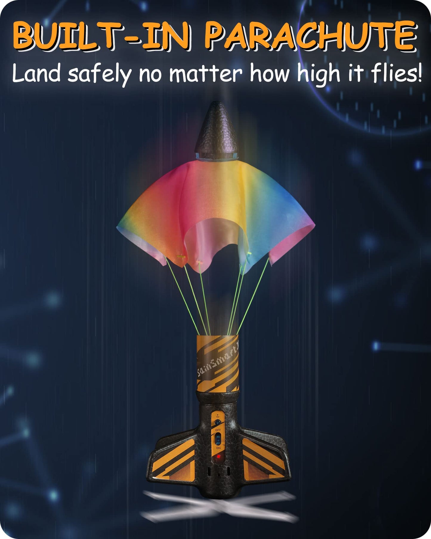 SainSmart Jr. Rocket Launcher for Kids — 200 ft Altitude, Motorized Air Rocket with Parachute (Black)
