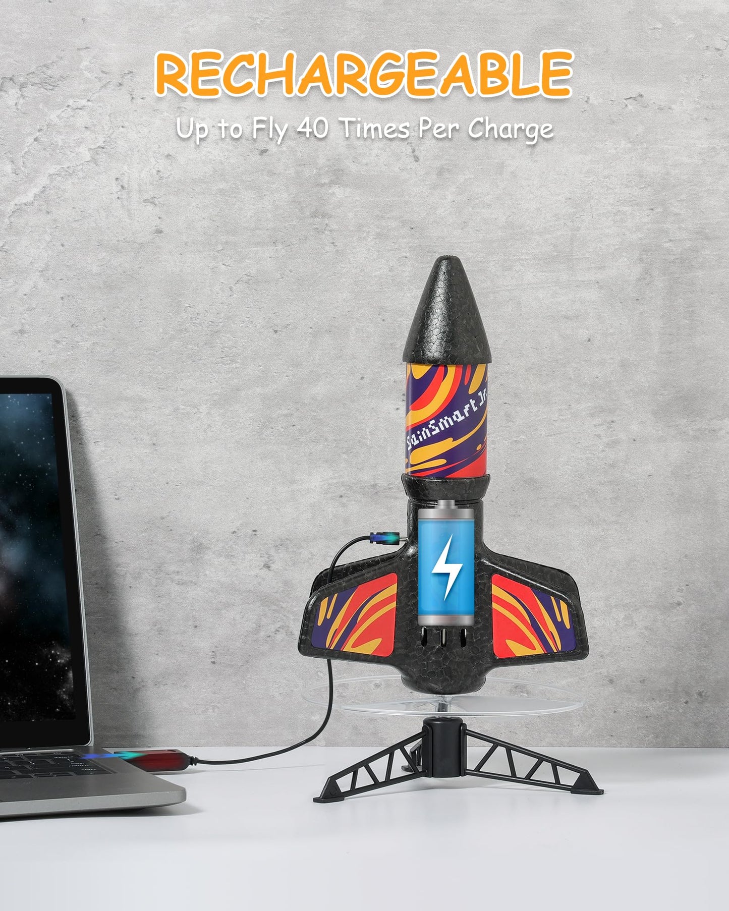 SainSmart Jr. Rocket Launcher for Kids – Motorized Air Rocket Toy with Parachute (Up to 200 ft)