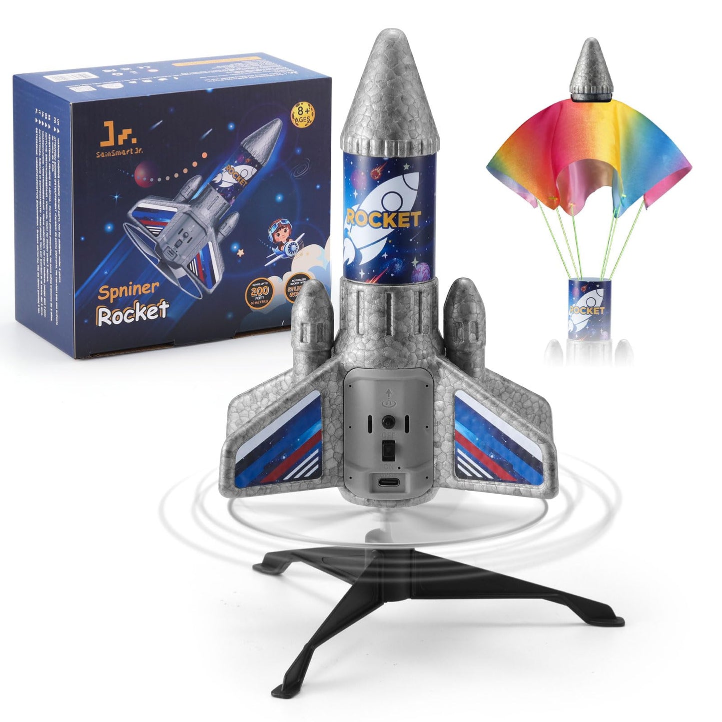 SainSmart Jr. Rocket Launcher for Kids - Upgraded 200 ft Self-Launching LED Rocket Toy
