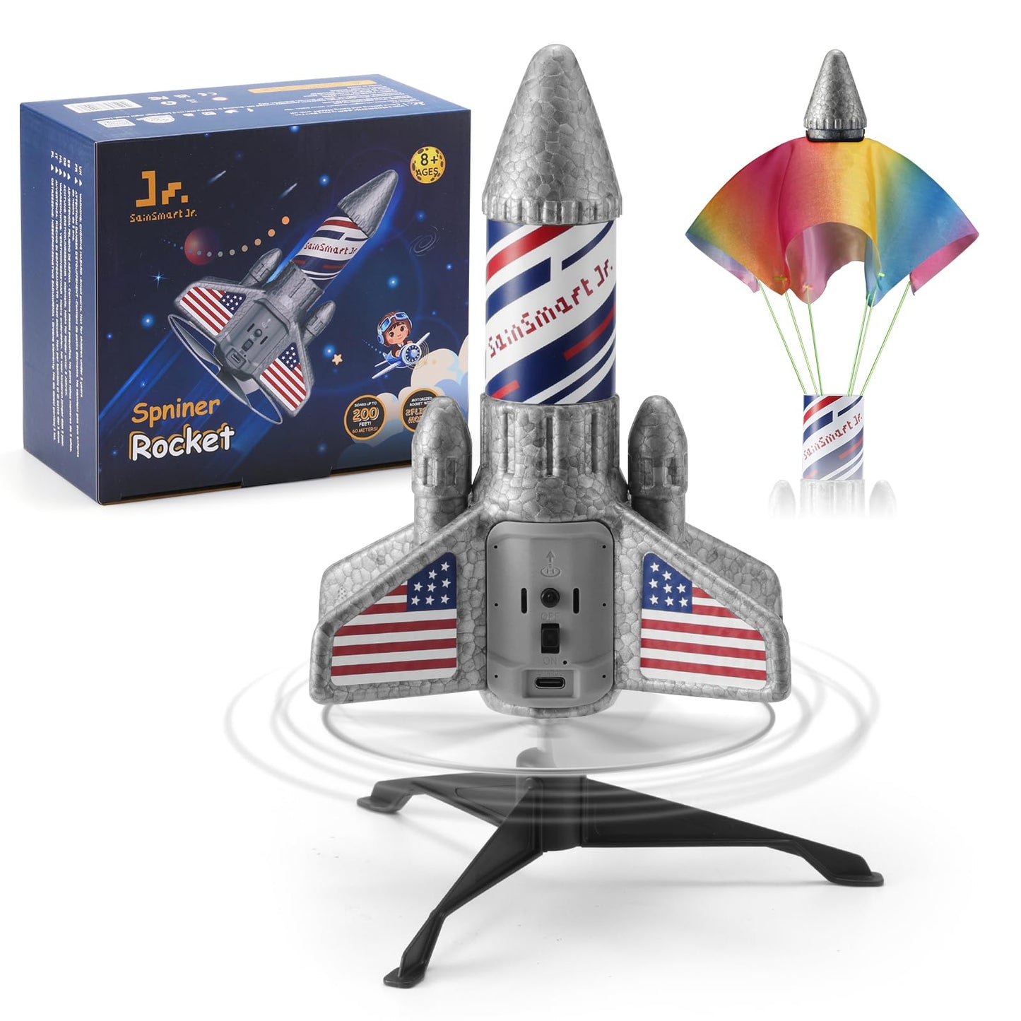 SainSmart Jr. Rocket Launcher - Upgraded 200 ft Self-Launching LED Rocket Toy for Kids 8-12