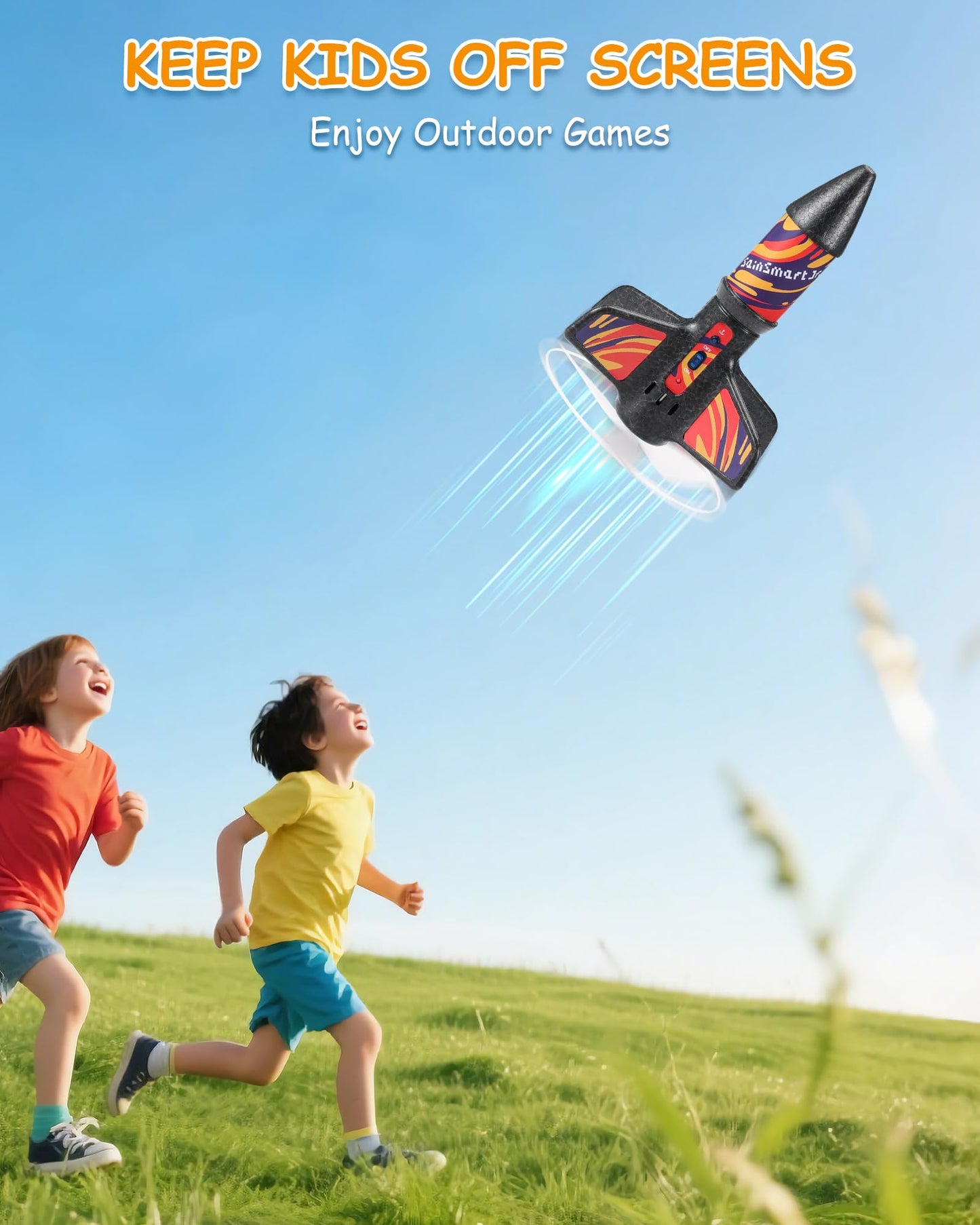 SainSmart Jr. Rocket Launcher for Kids – Motorized Air Rocket Toy with Parachute (Up to 200 ft)