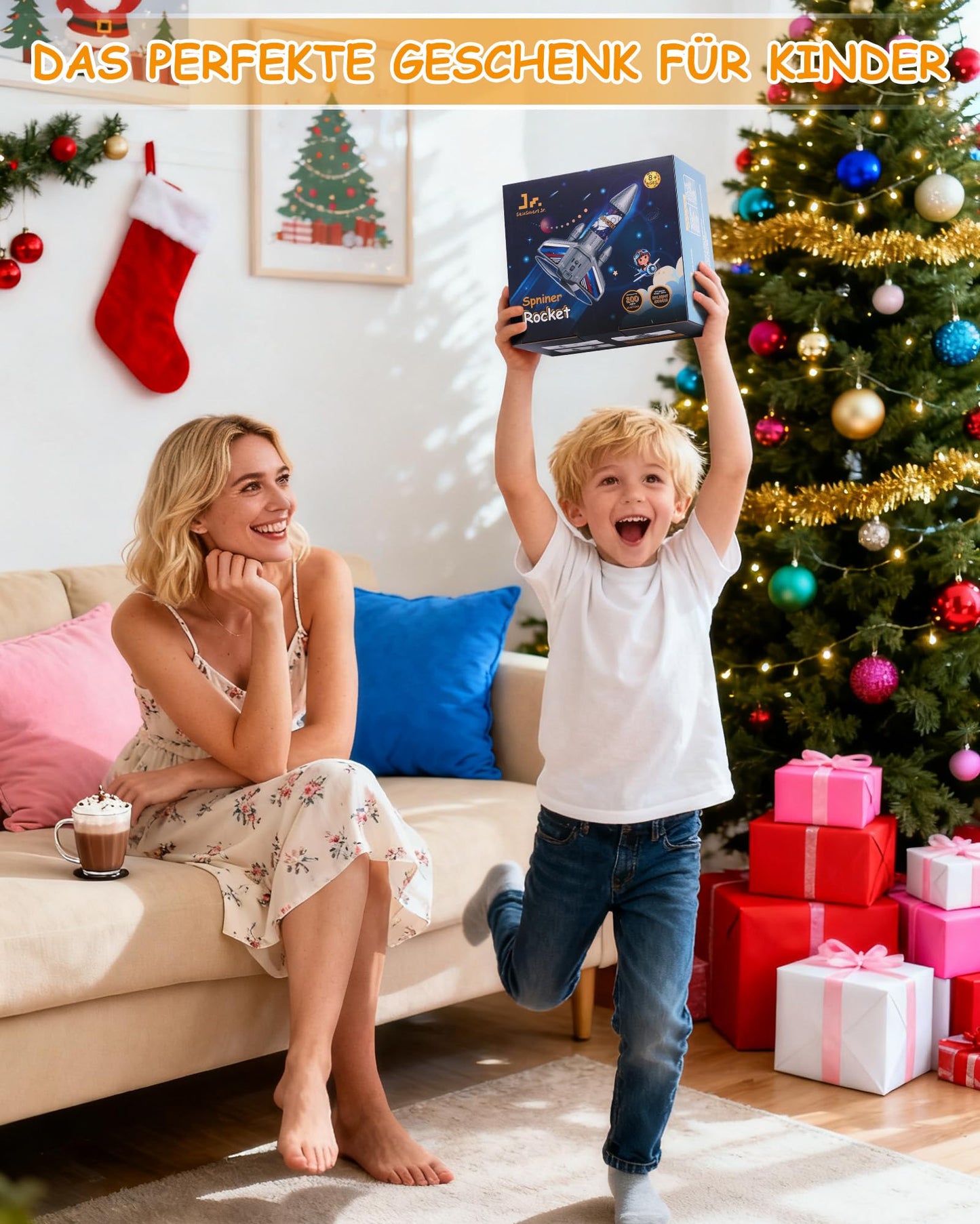 SainSmart Jr. Rocket Launcher for Kids - Upgraded 200 ft Self-Launching LED Rocket Toy