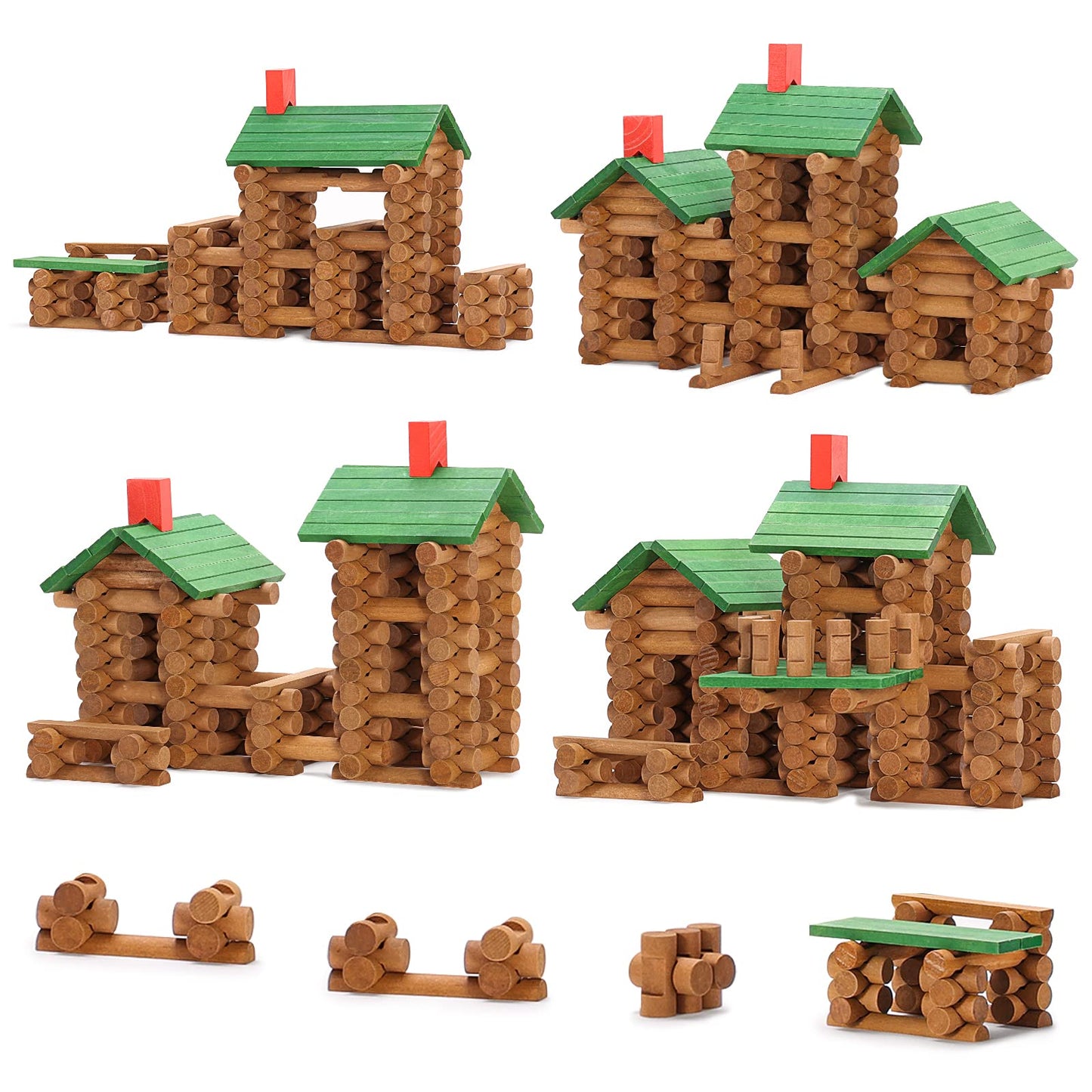 SainSmart Jr. 665 PCS Wooden Log Cabin Set for Toddlers — Classic STEM Construction, Lincoln Logs Compatible