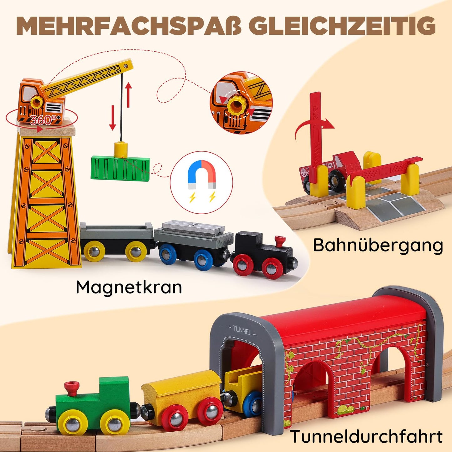SainSmart Jr. 112-Piece Wooden Train Set – Double-Sided Tracks, Brio/Thomas/Melissa & Doug Compatible