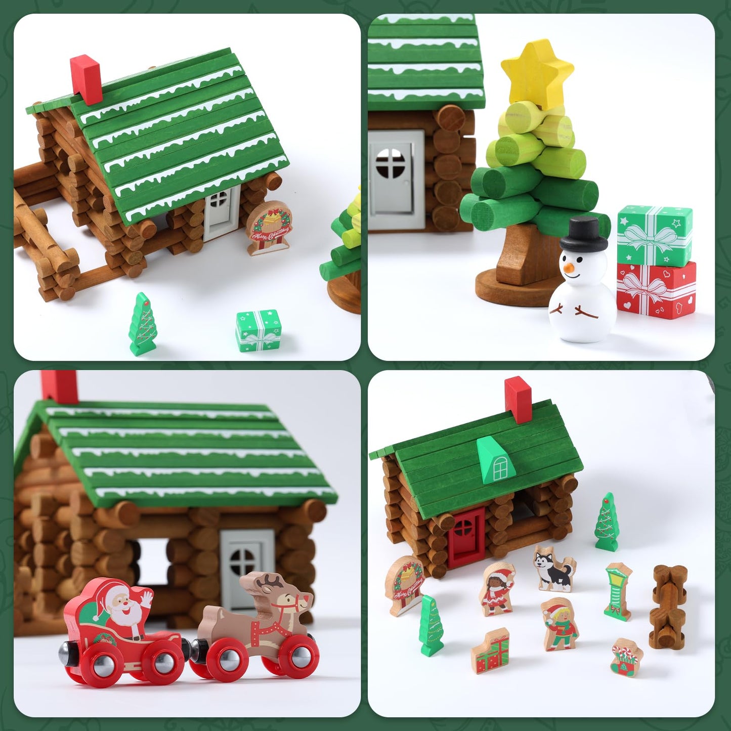 SainSmart Jr. Wooden Logs Set – 182 Pcs Christmas STEM Kit (3+) Lincoln Logs Compatible